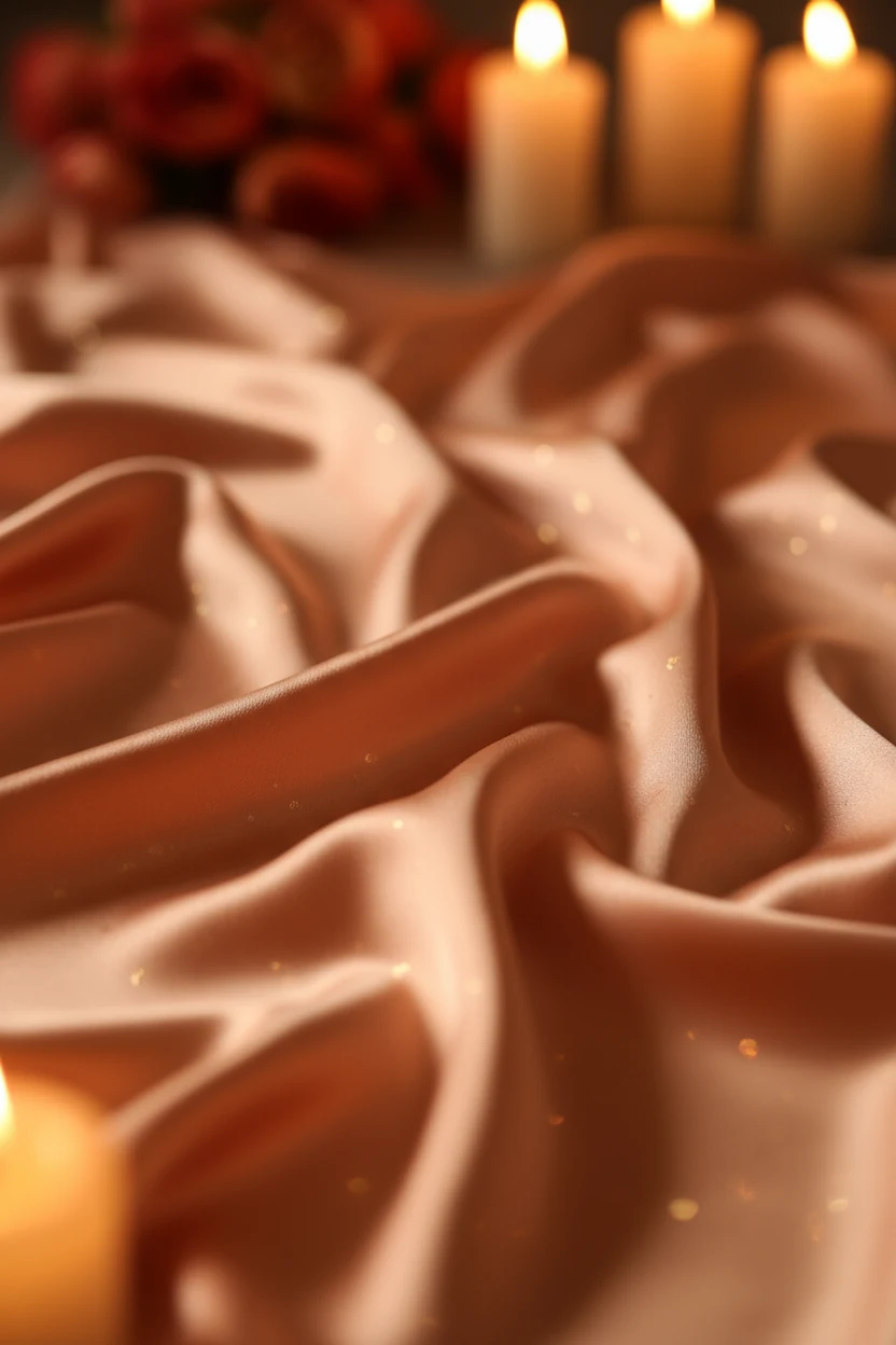 closeup of satin slip dress fabric catching candlelight