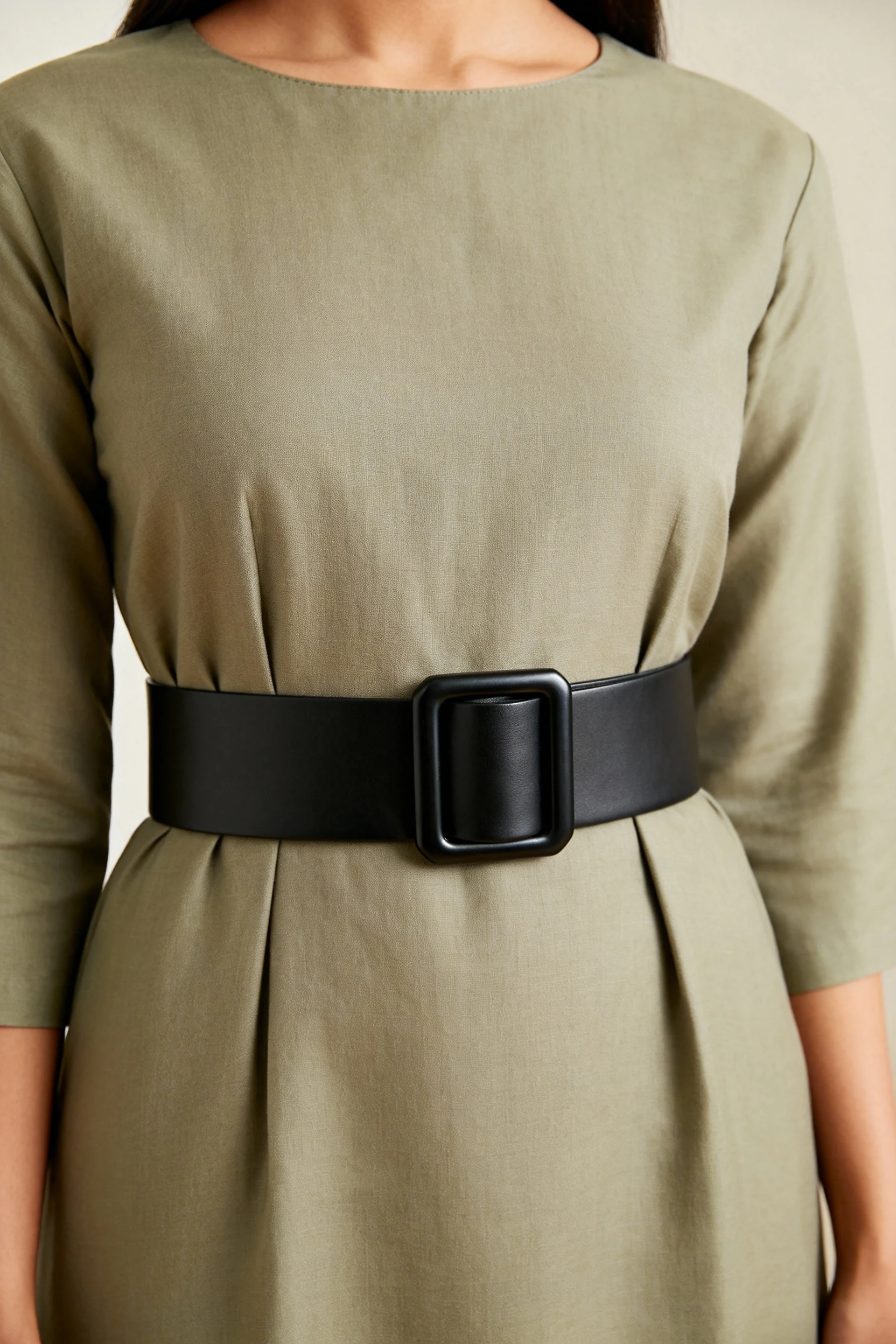 female closeup straight-fit kurti waist with black chunky belt