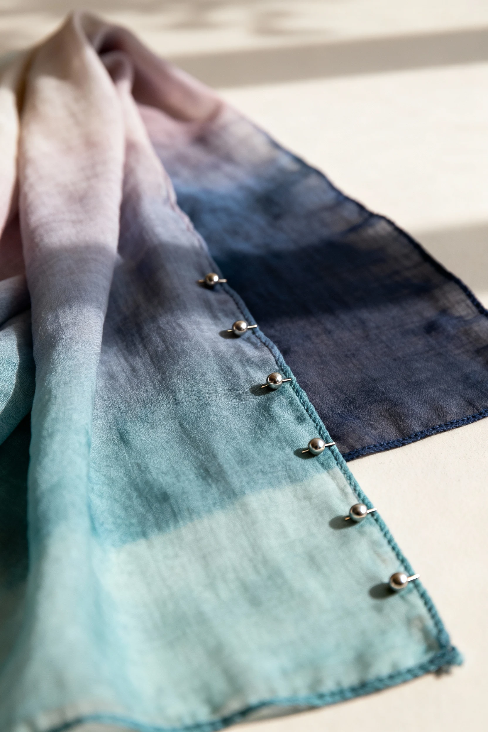 closeup ombre dupatta secured with tiny garment magnets