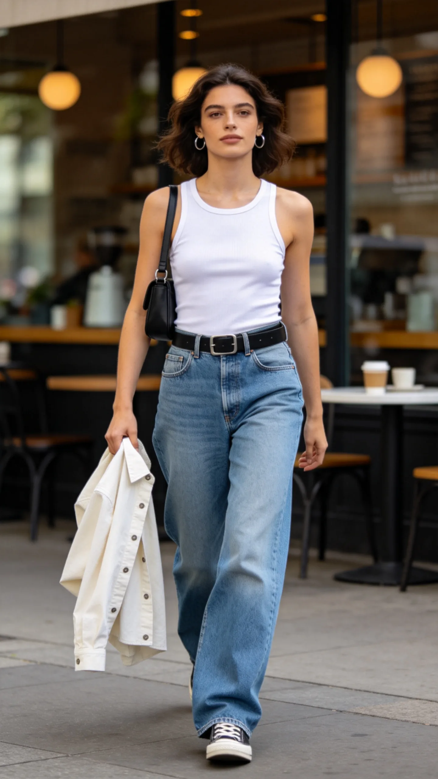 1. Baggy Jeans With a Fitted White Tank