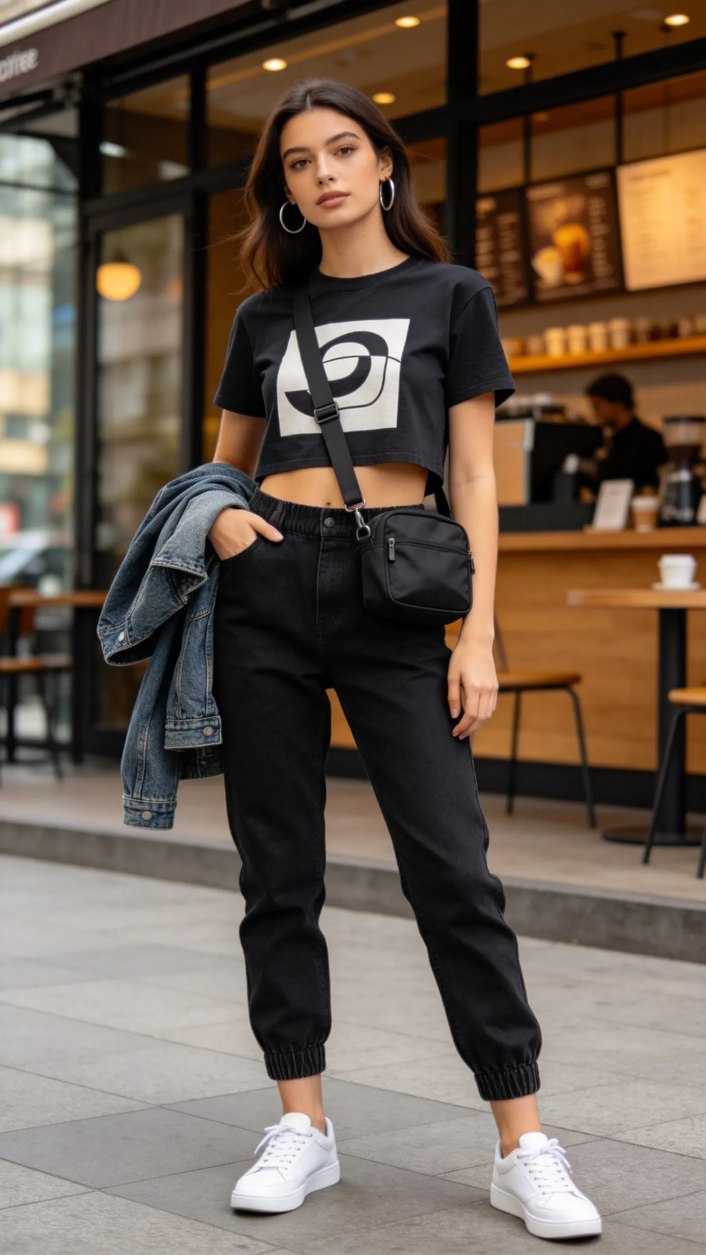 1. Black Jogger Jeans with a Cropped Graphic Tee