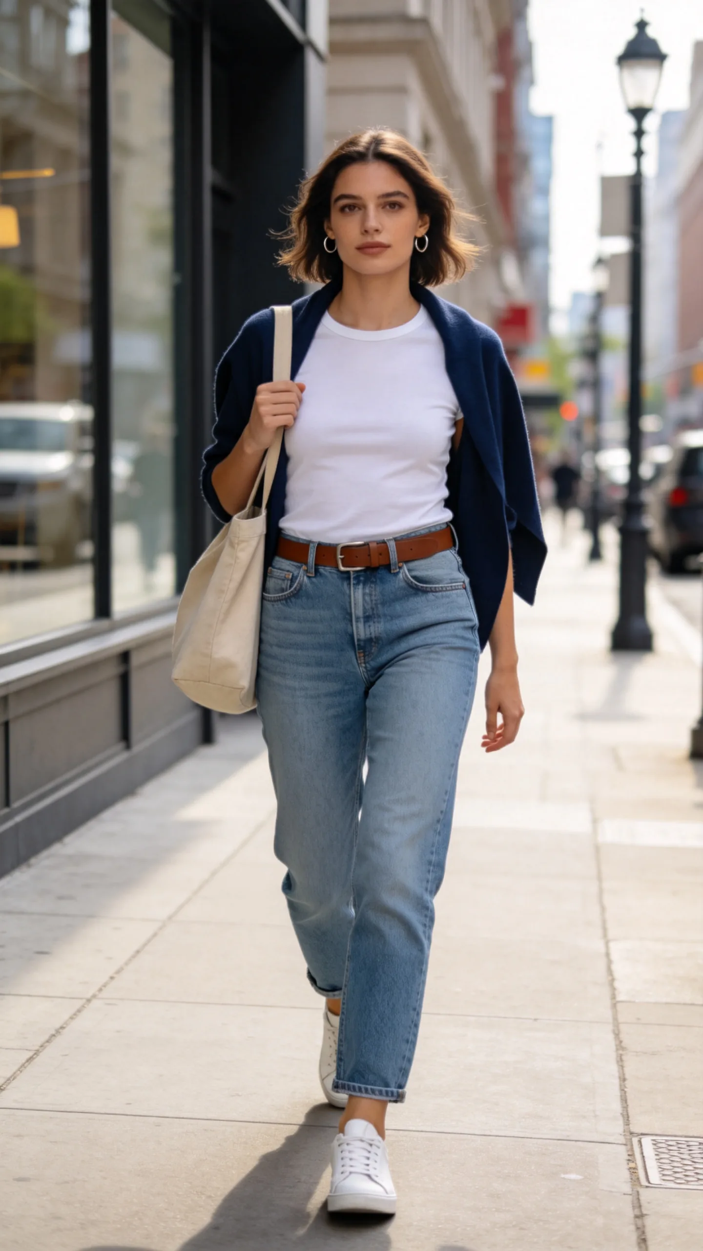 1. Low Waist Straight-Leg Jeans With a Fitted White Tee