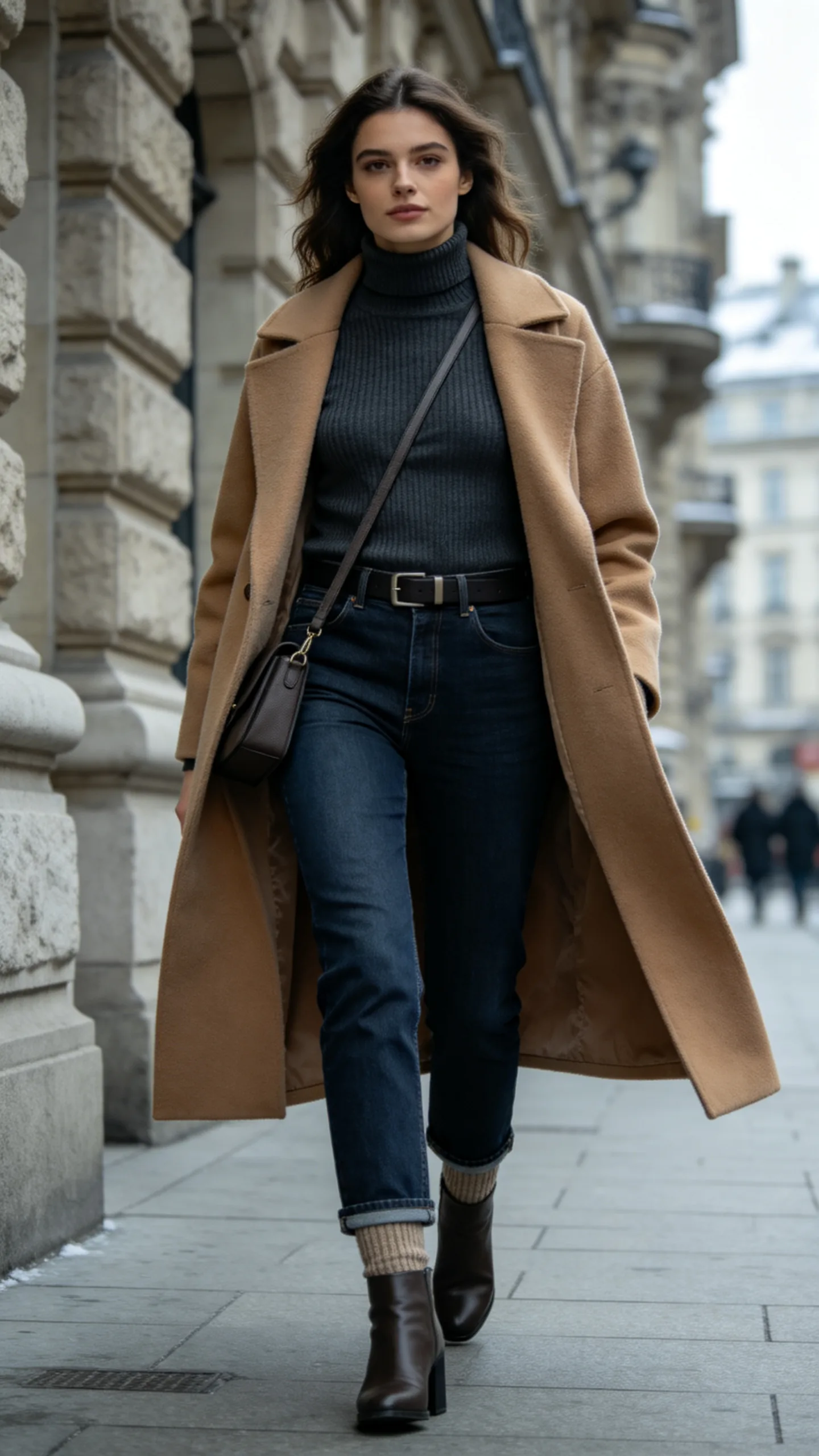 1. Straight-Leg Jeans With a Turtleneck and Wool Coat