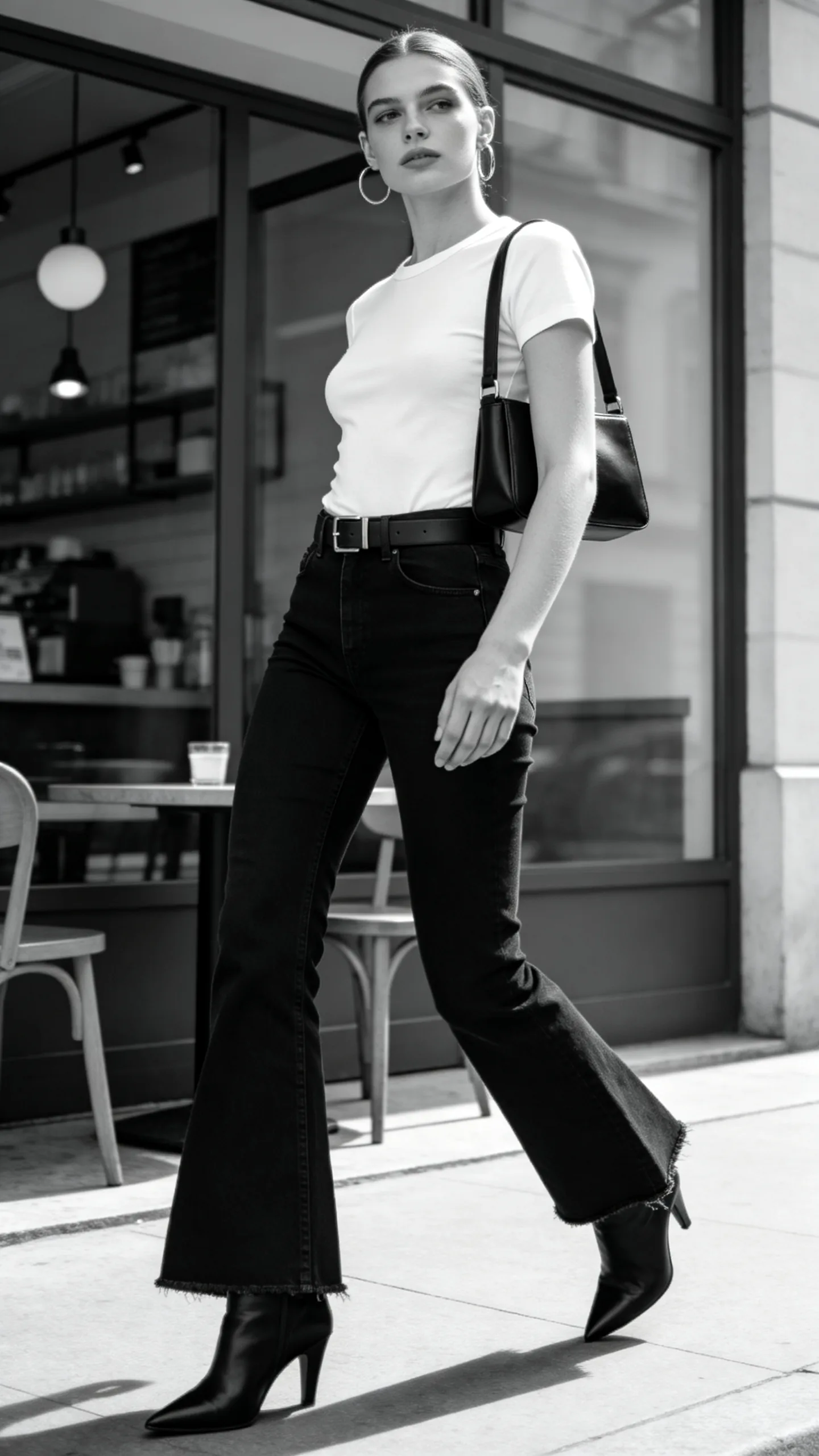 1. Fitted White Tee and Pointed Ankle Boots