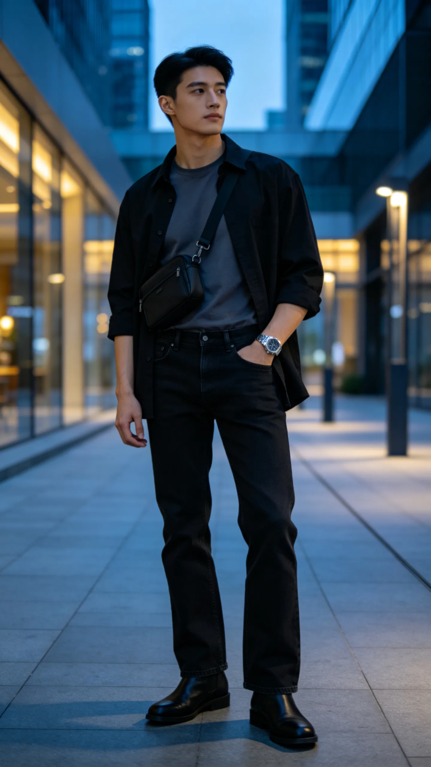 2. Black Bootcut Jeans With a Monochrome Overshirt