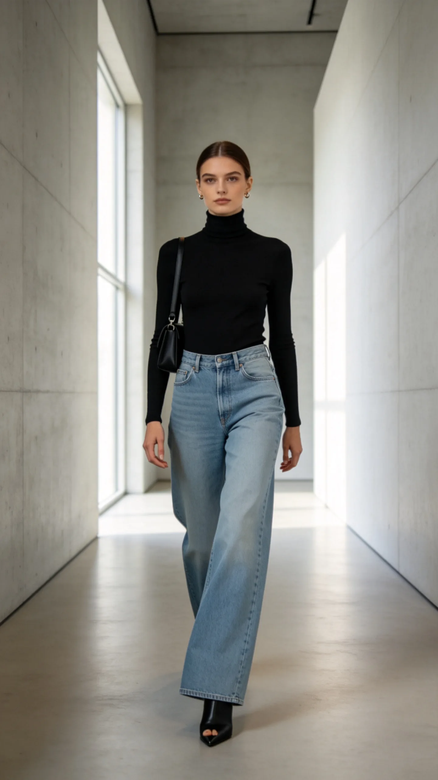 2. Wide-Leg Jeans With a Fitted Black Turtleneck