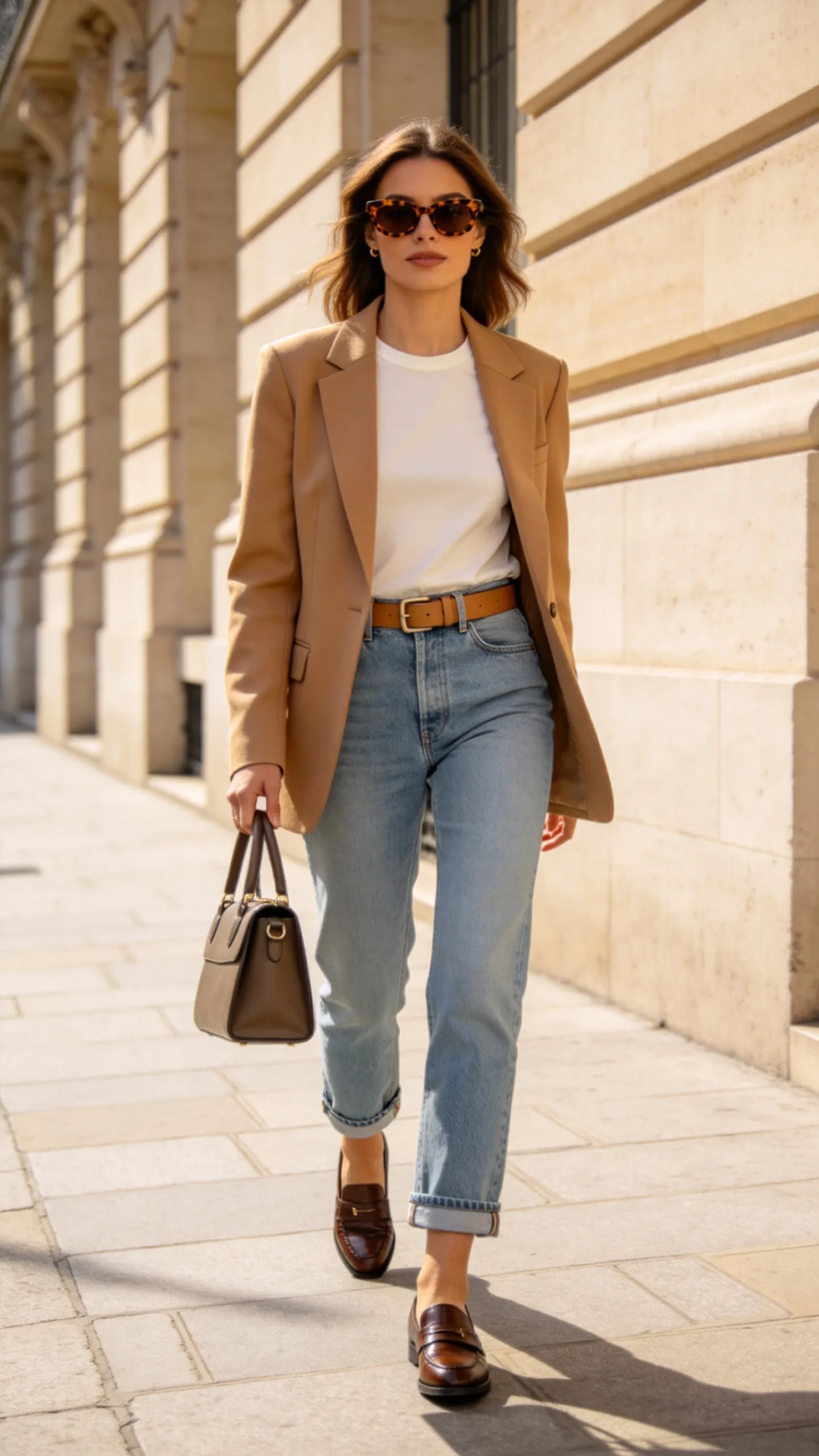 3. Cropped Jeans With a Camel Blazer