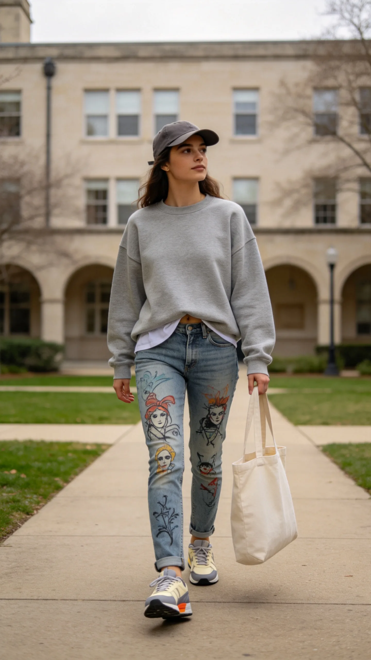 3. Oversized Gray Sweatshirt and Retro Sneakers