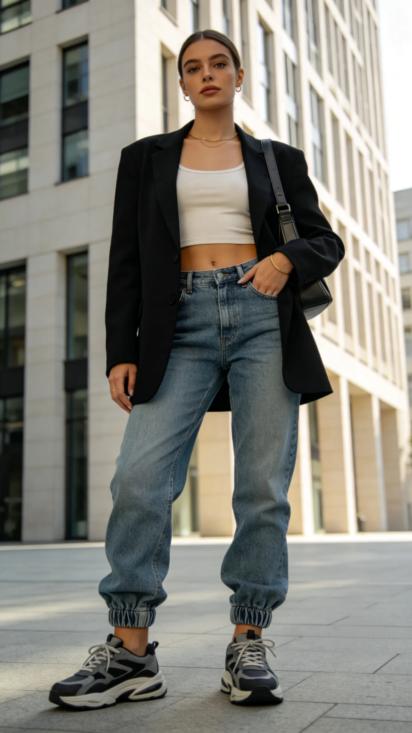 3. Jogger Jeans with an Oversized Blazer