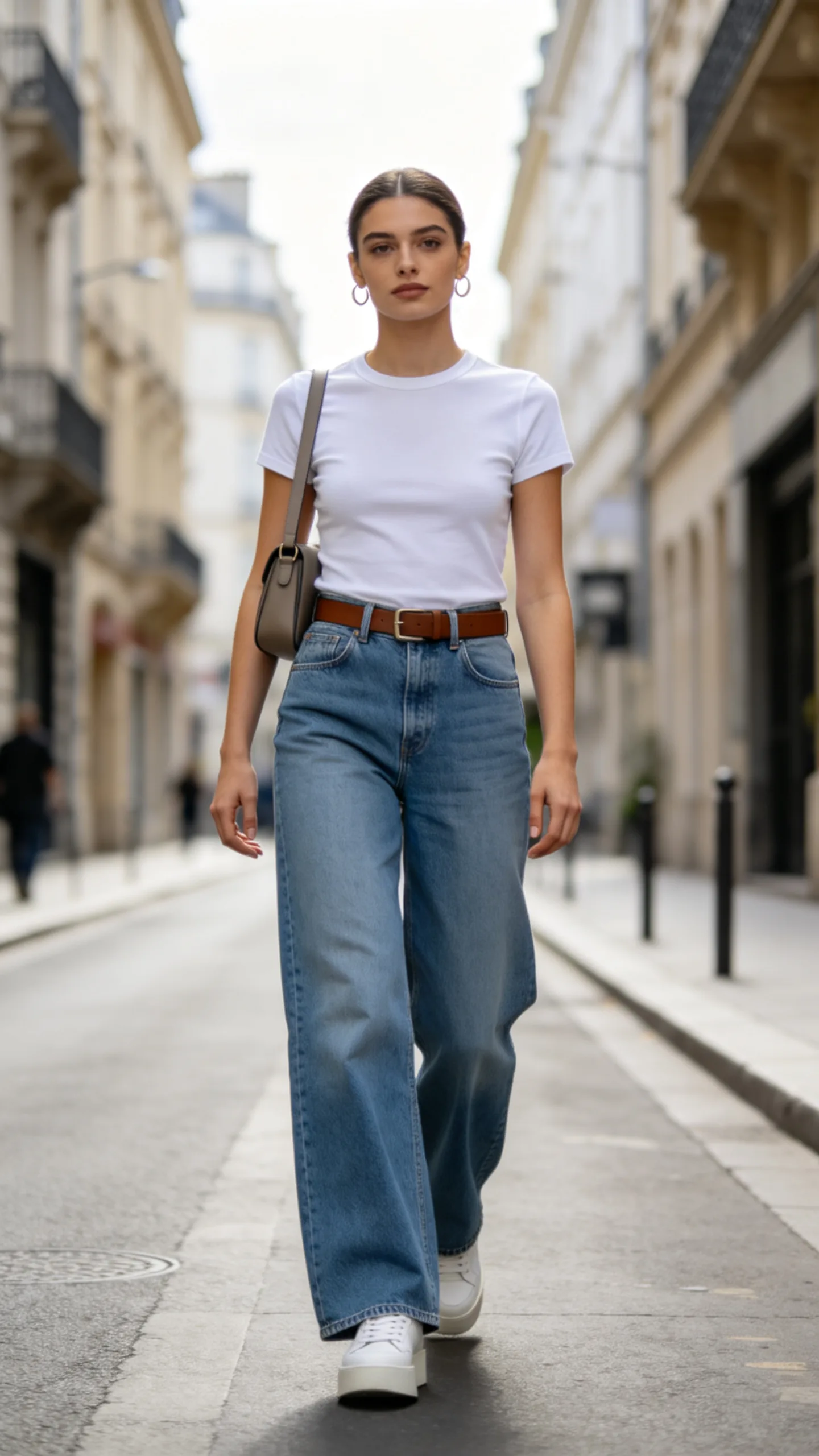 3. Wide-Leg Jeans With a Fitted T-Shirt