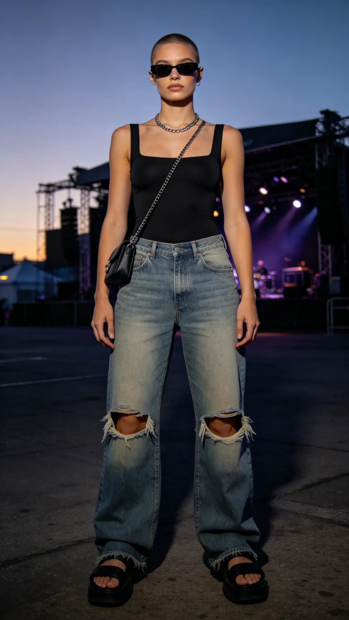 4. Ripped Baggy Jeans With a Sleek Black Bodysuit