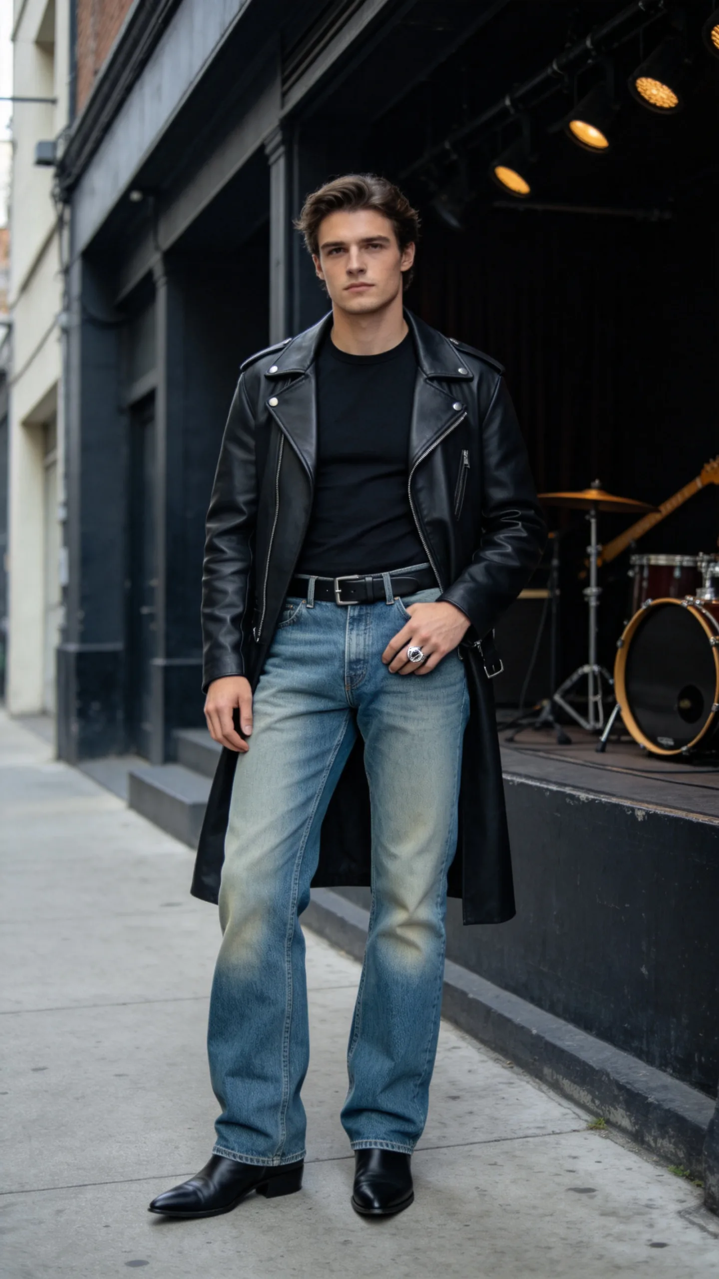 5. Faded Bootcut Jeans With a Leather Biker Jacket