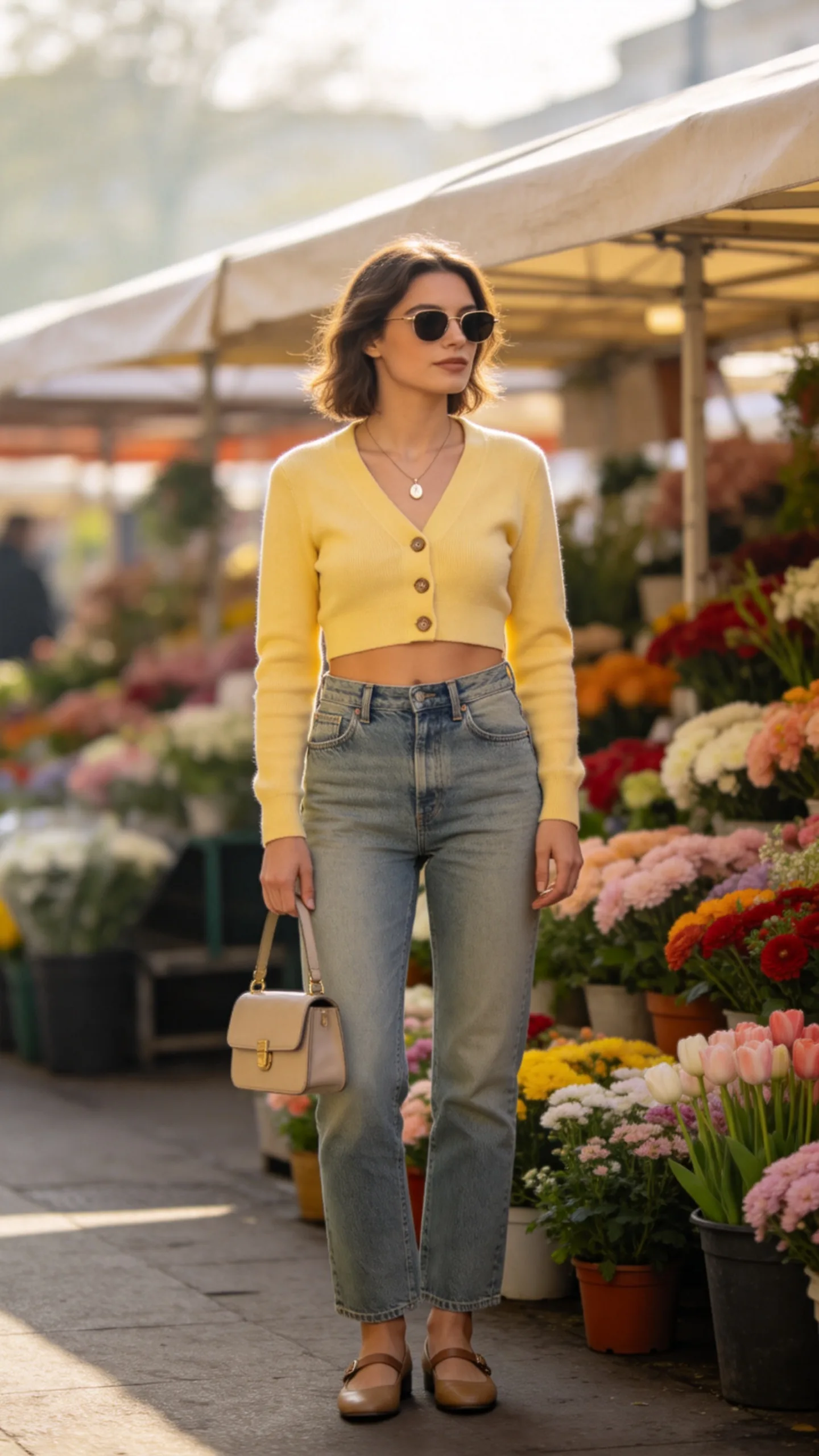 6. Cropped Cardigan With High-Waisted Mom Jeans