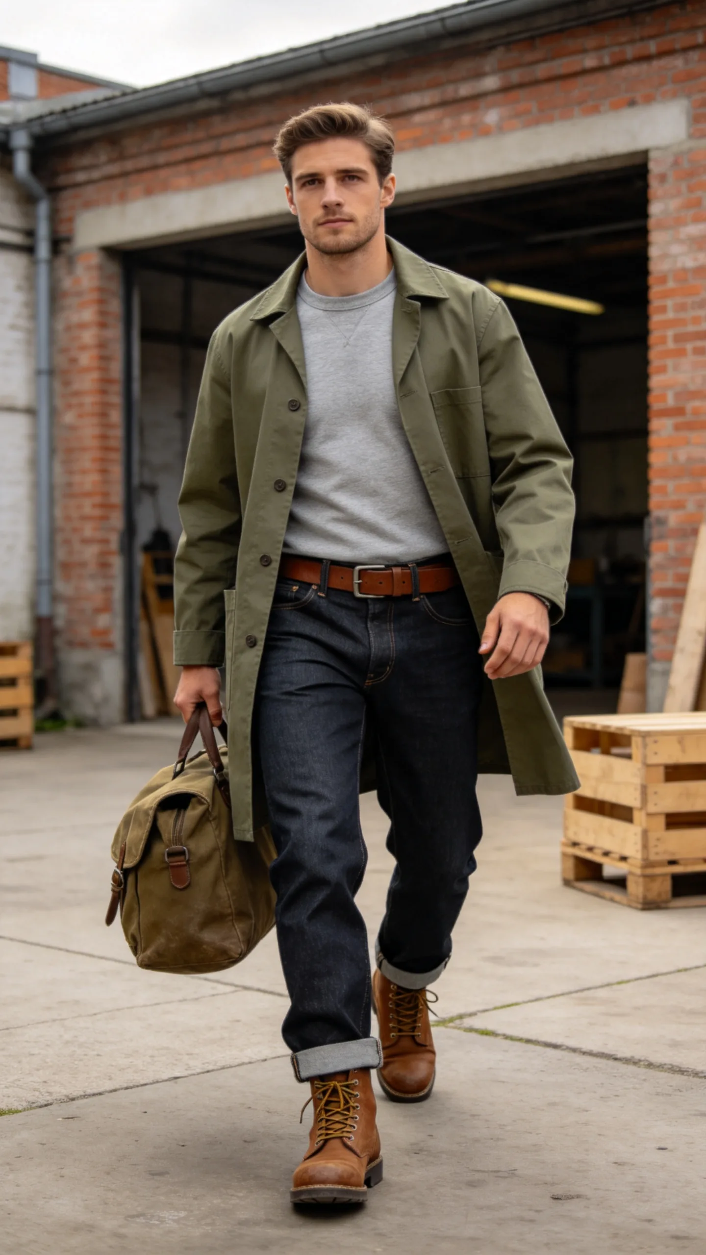 6. Raw-Denim Bootcut Jeans With a Chore Coat
