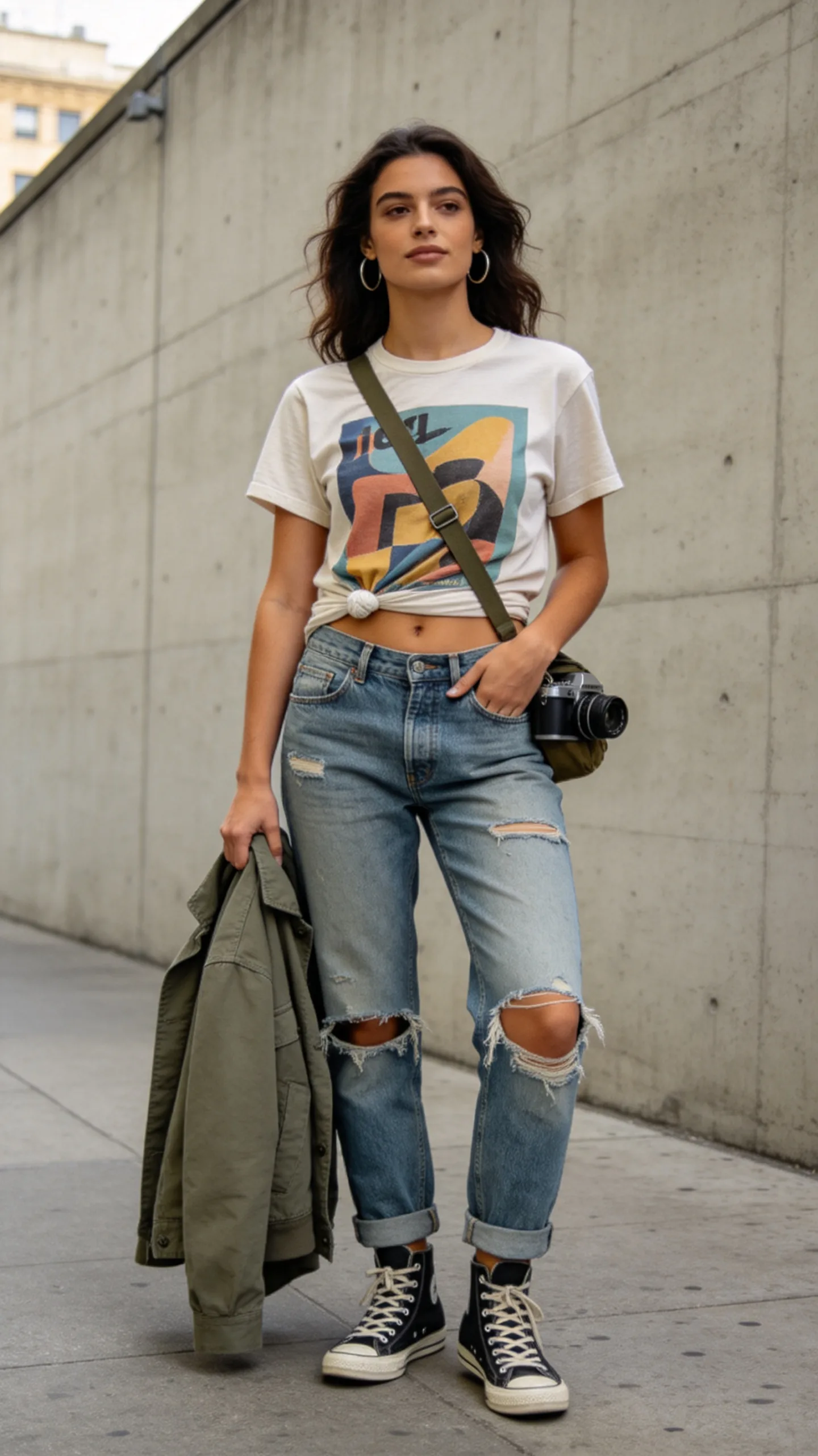 7. Graphic Tee With Distressed Boyfriend Jeans