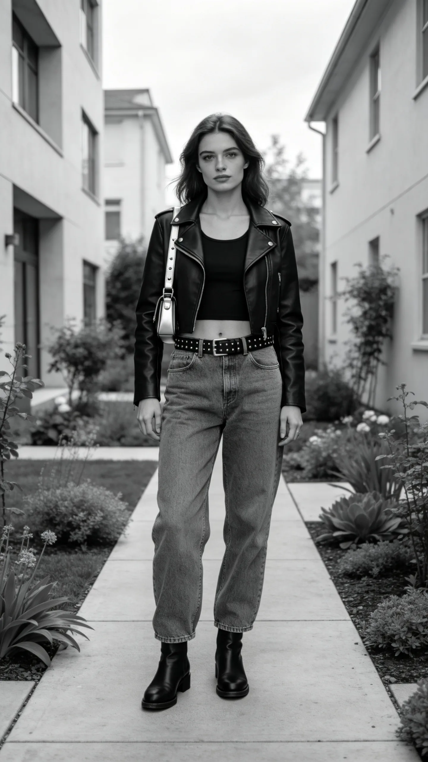 7. Gray Baggy Jeans With a Leather Jacket