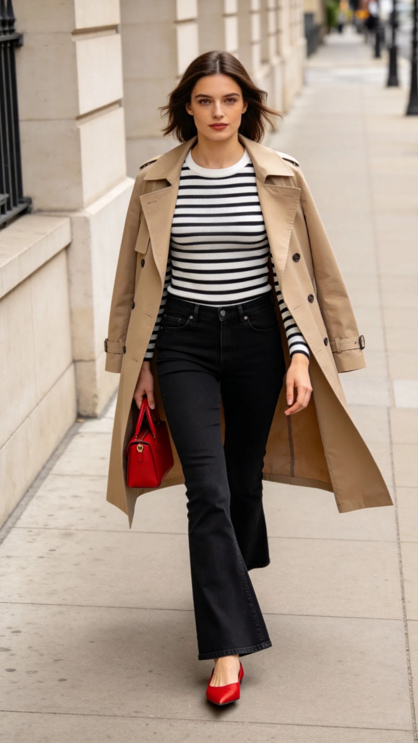 7. Striped Knit Top and Red Ballet Flats