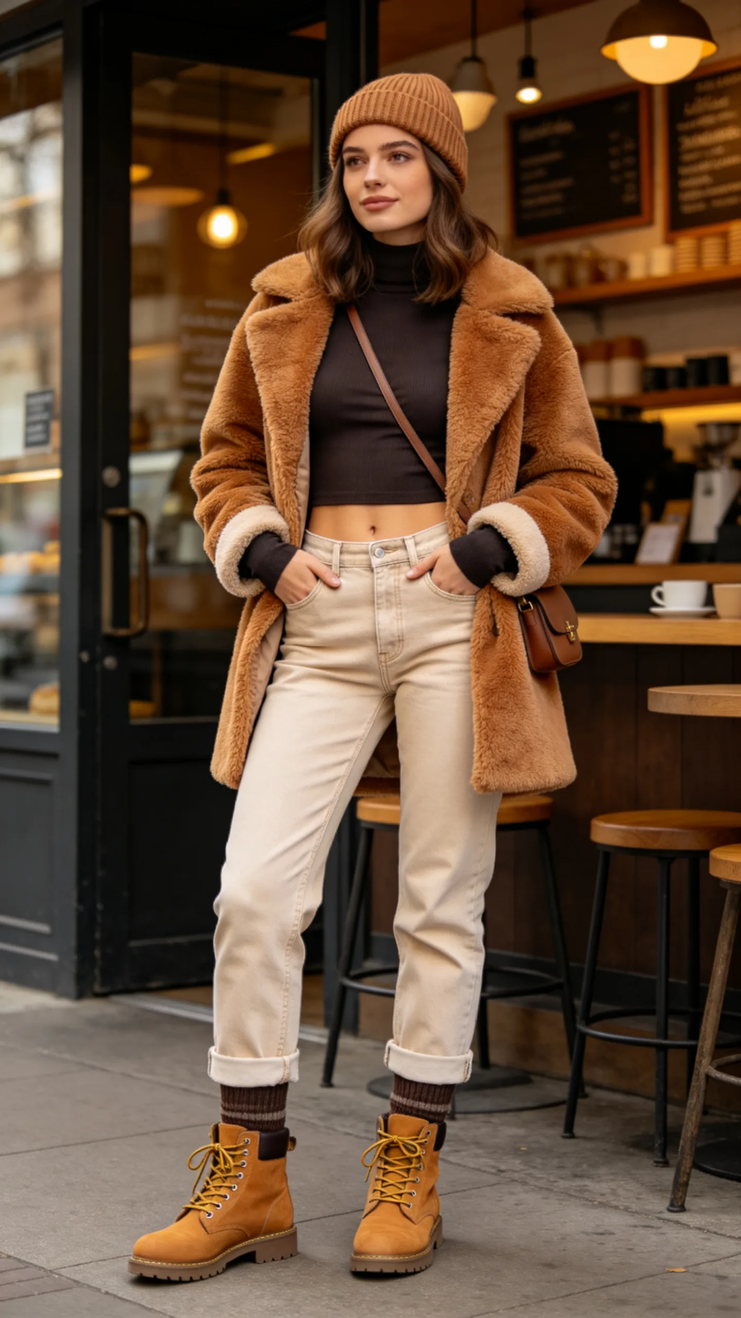 8. Cuffed Boyfriend Jeans With a Teddy Coat