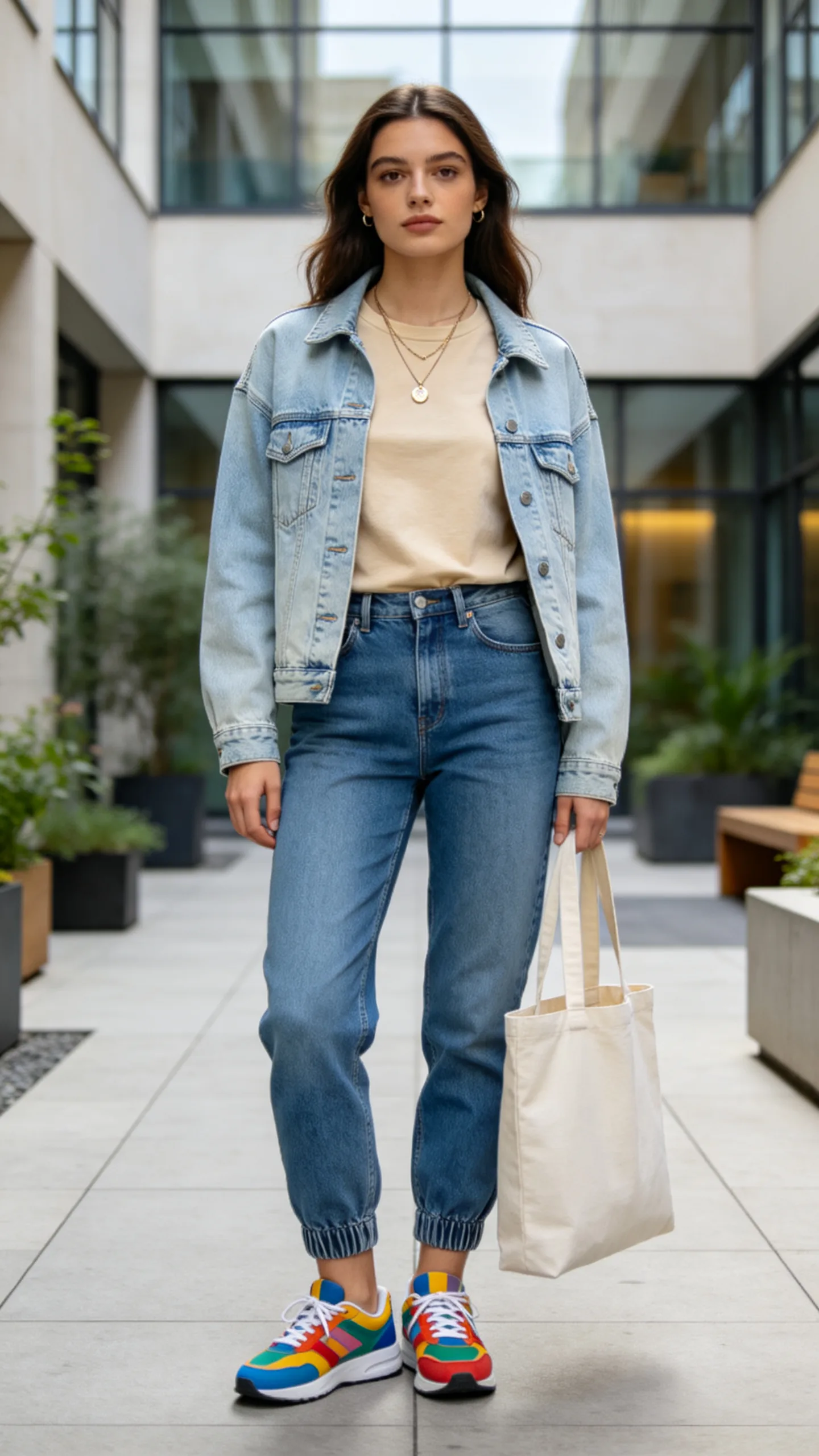 8. Denim-on-Denim Joggers with a Neutral Tee