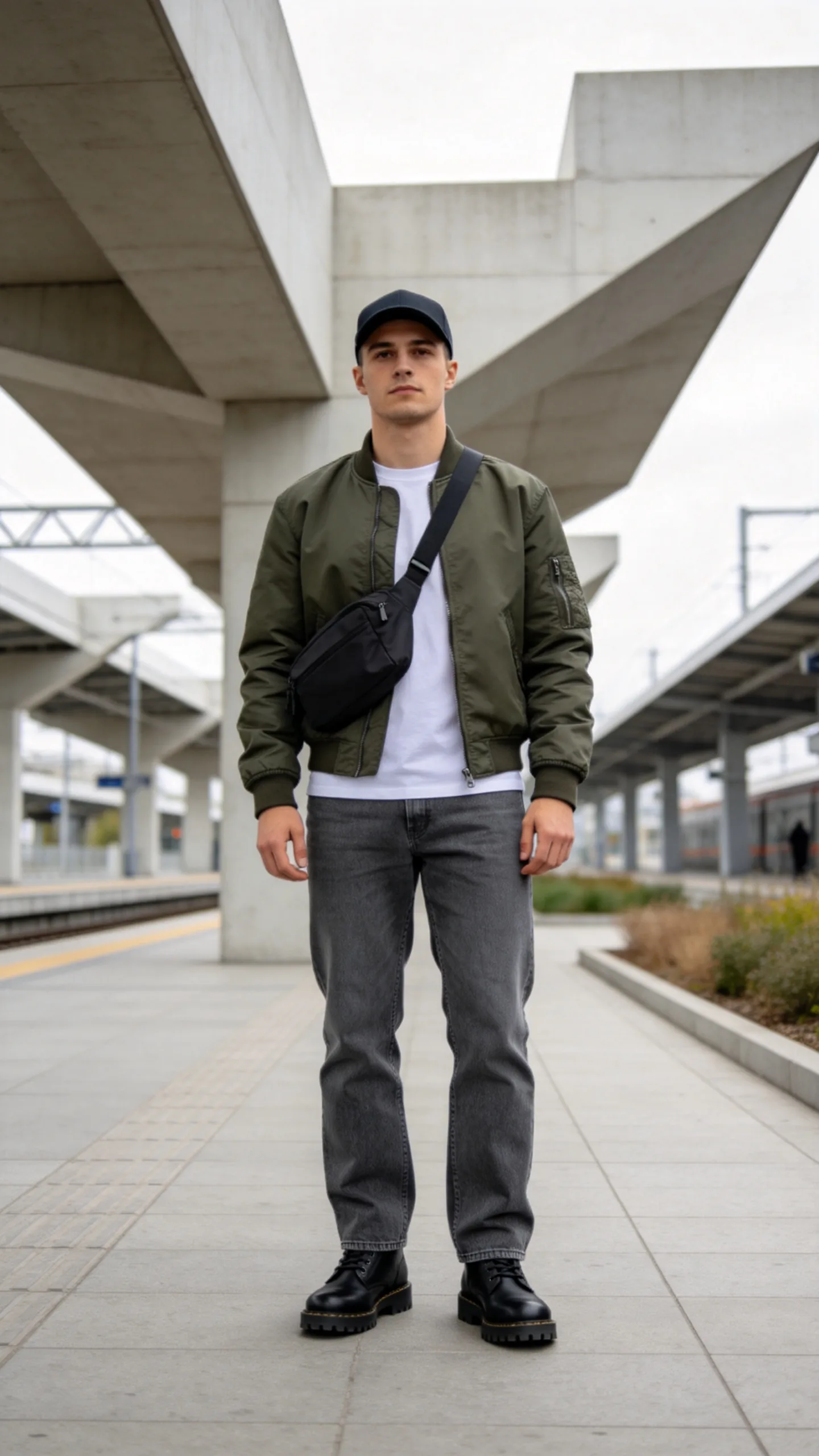 8. Gray Bootcut Jeans With a Bomber Jacket
