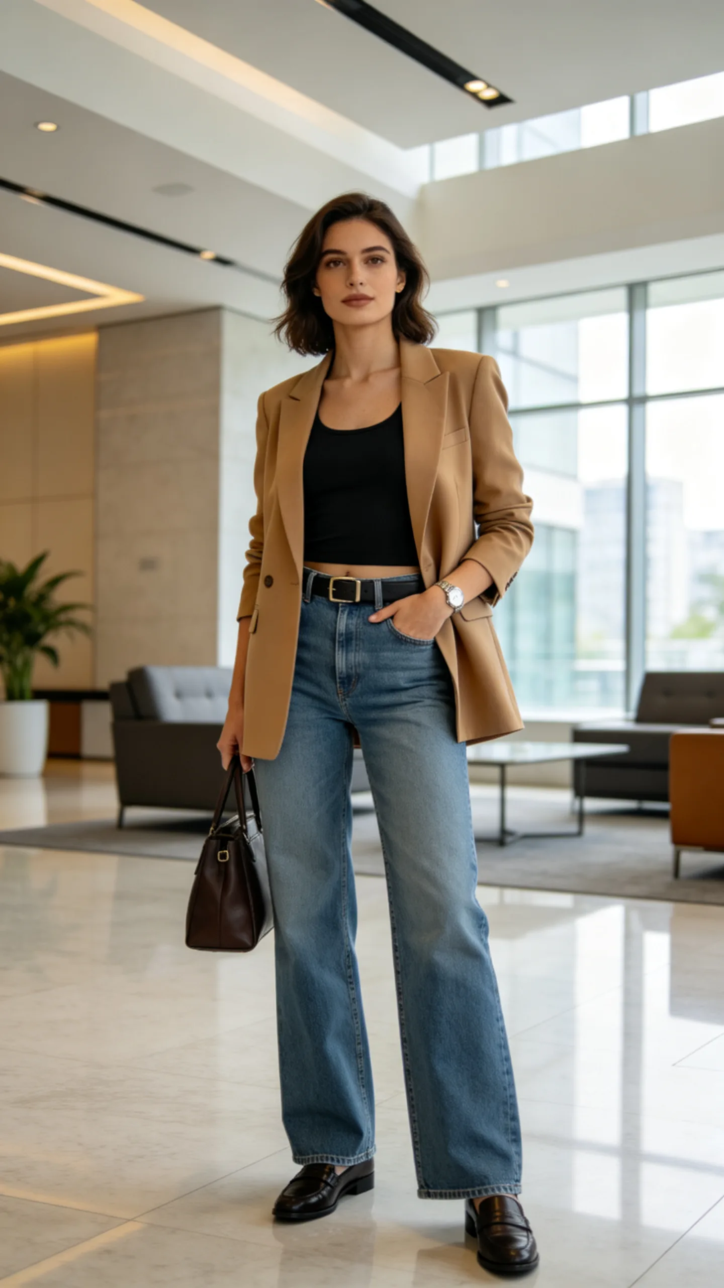 8. Low Waist Wide-Leg Jeans With a Blazer