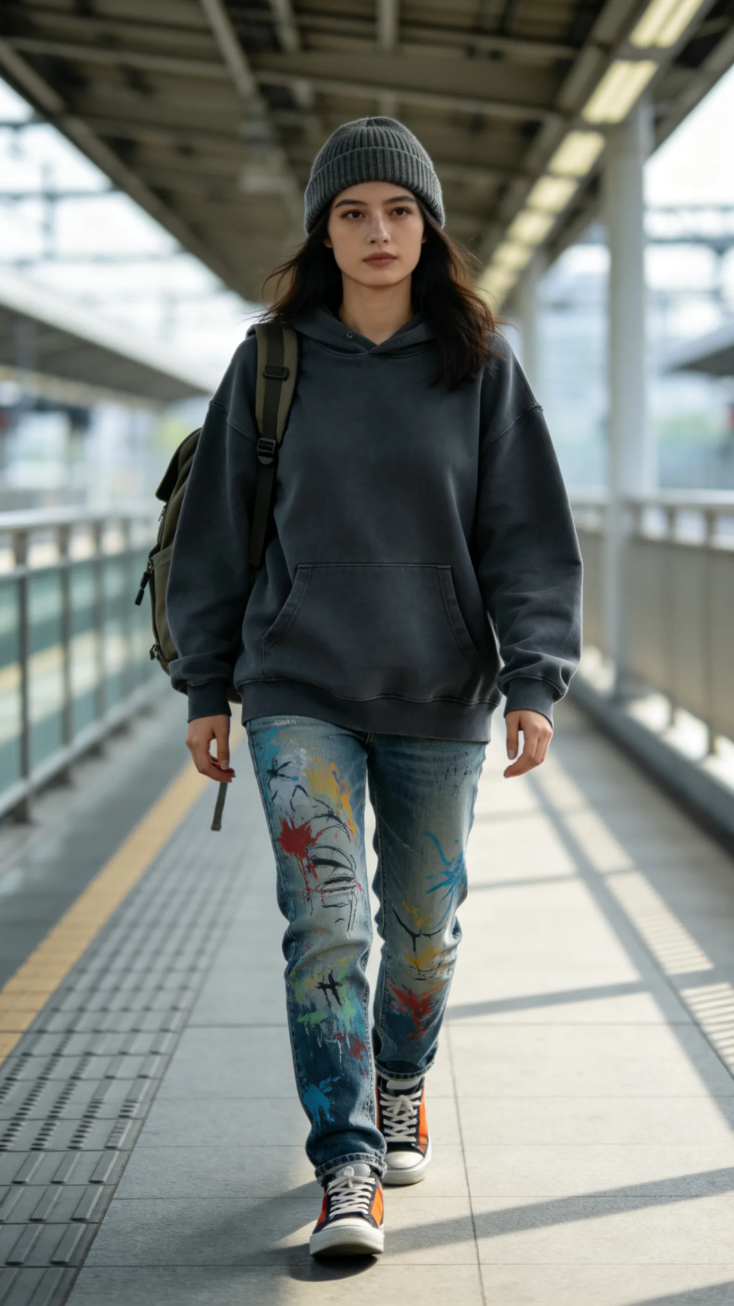 8. Graphic-Free Hoodie and Colorful Sneakers