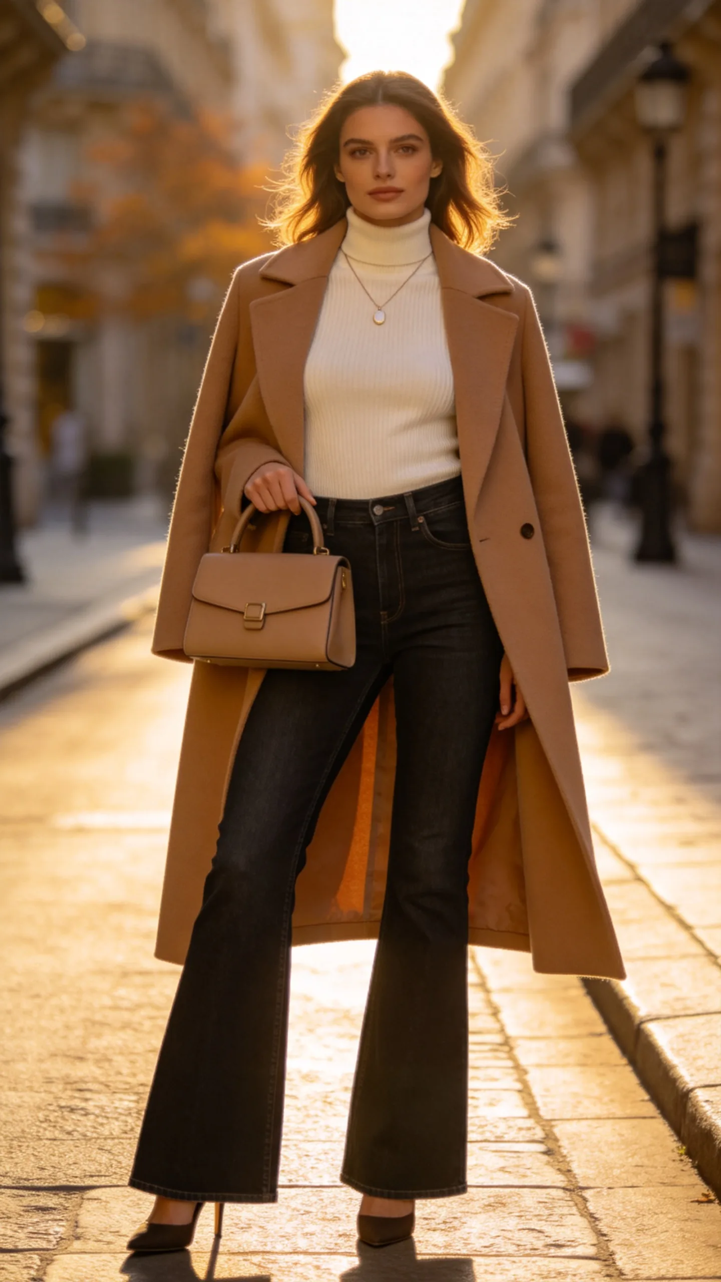 9. Turtleneck With Full-Length Flare Jeans