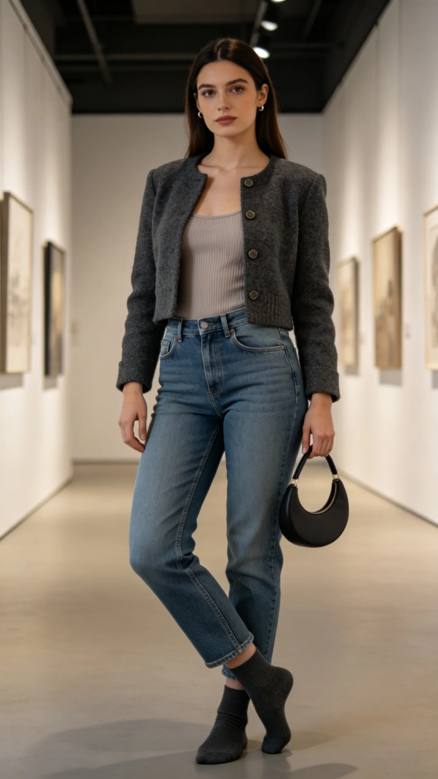 10. Barrel-Leg Jeans With a Fitted Cardigan