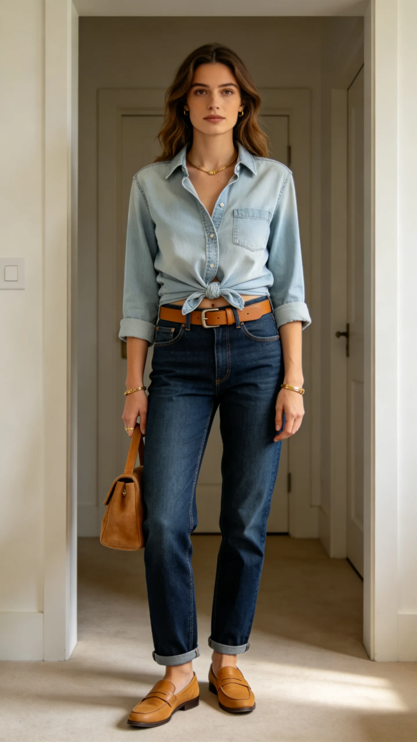 10. Denim Shirt With Contrasting Jeans