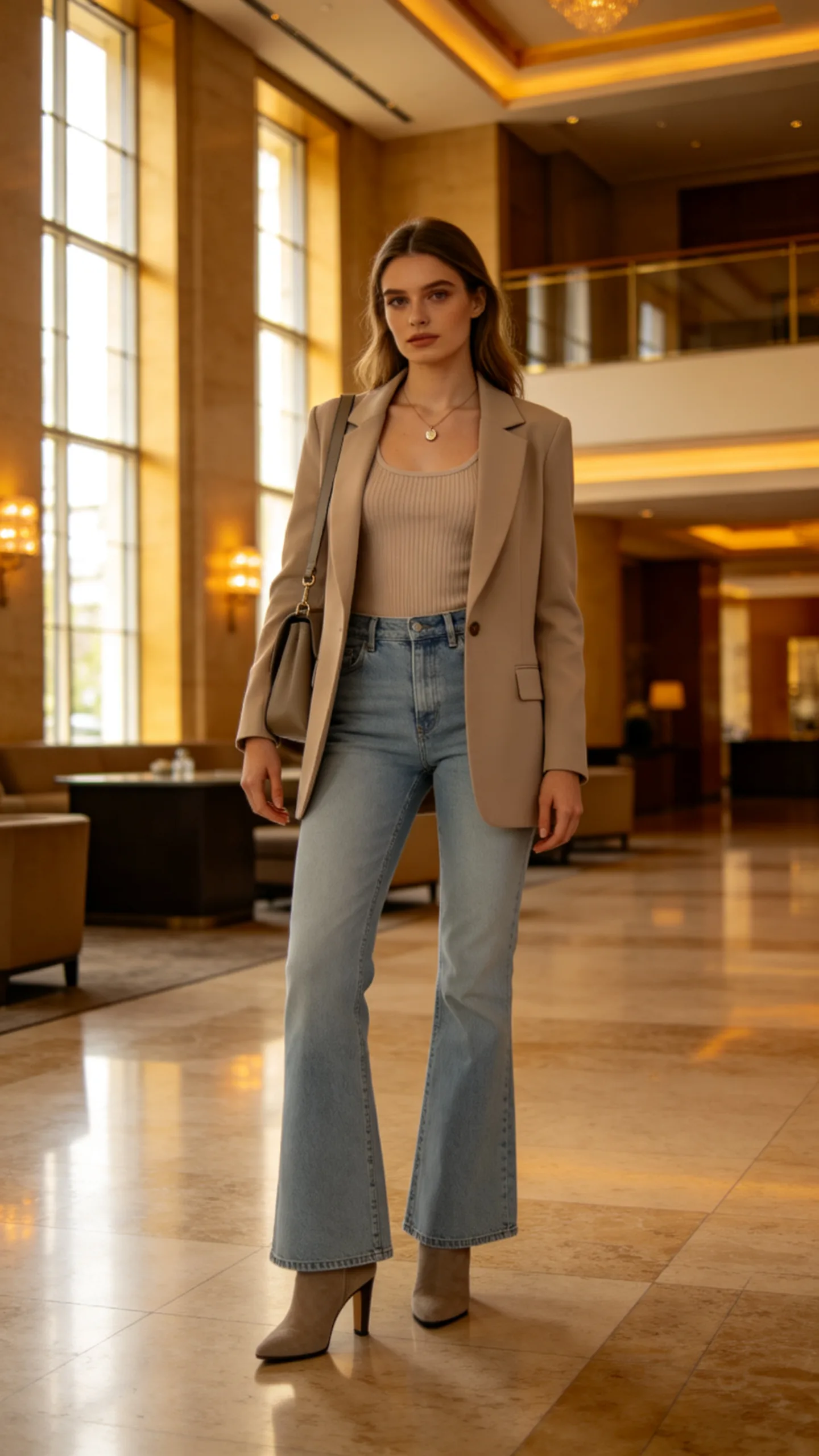 10. Flared Jeans With a Ribbed Tank and Blazer
