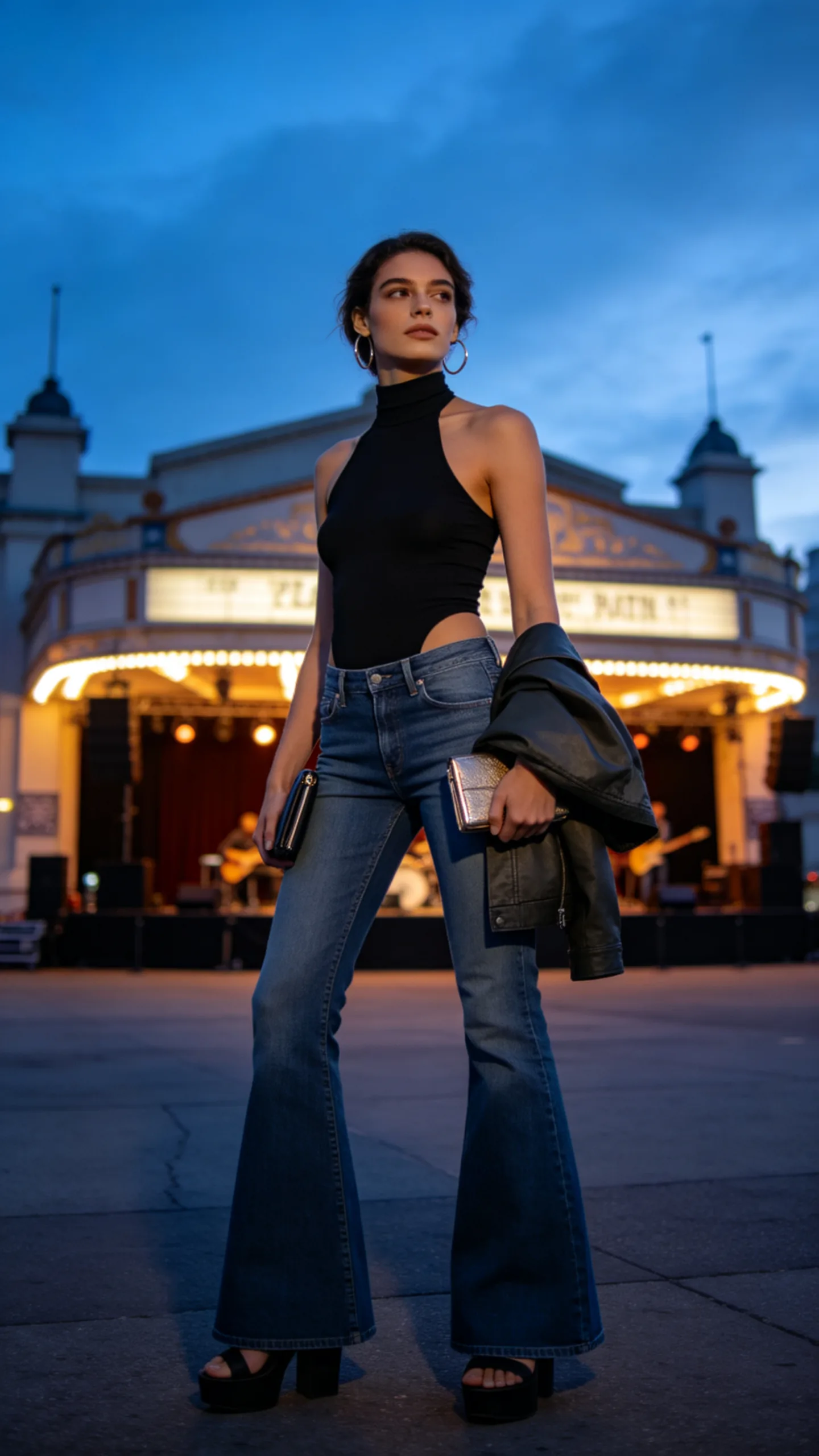 10. Low Waist Flared Jeans With a Halter Top