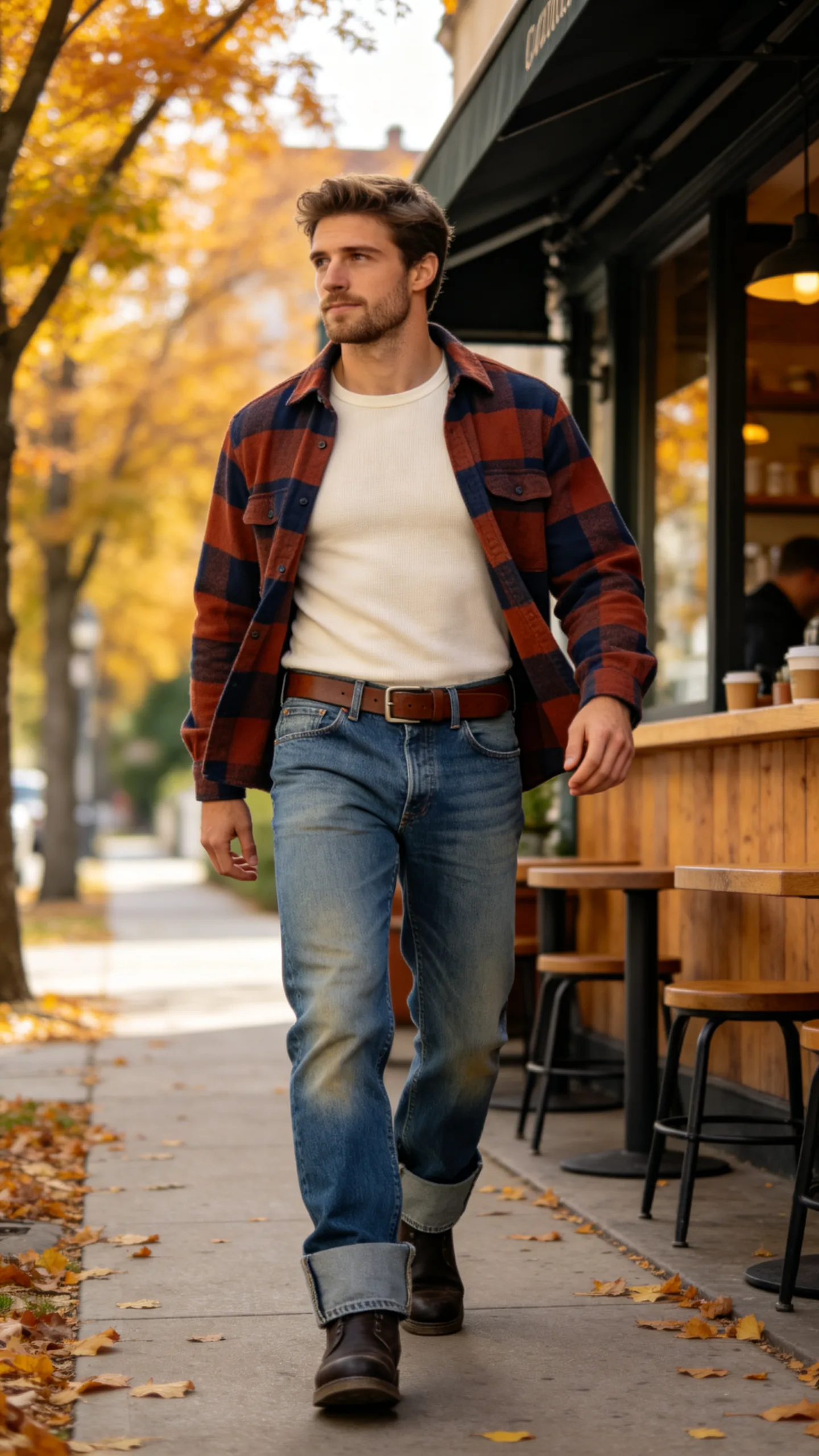 10. Vintage-Wash Bootcut Jeans With a Flannel Shirt