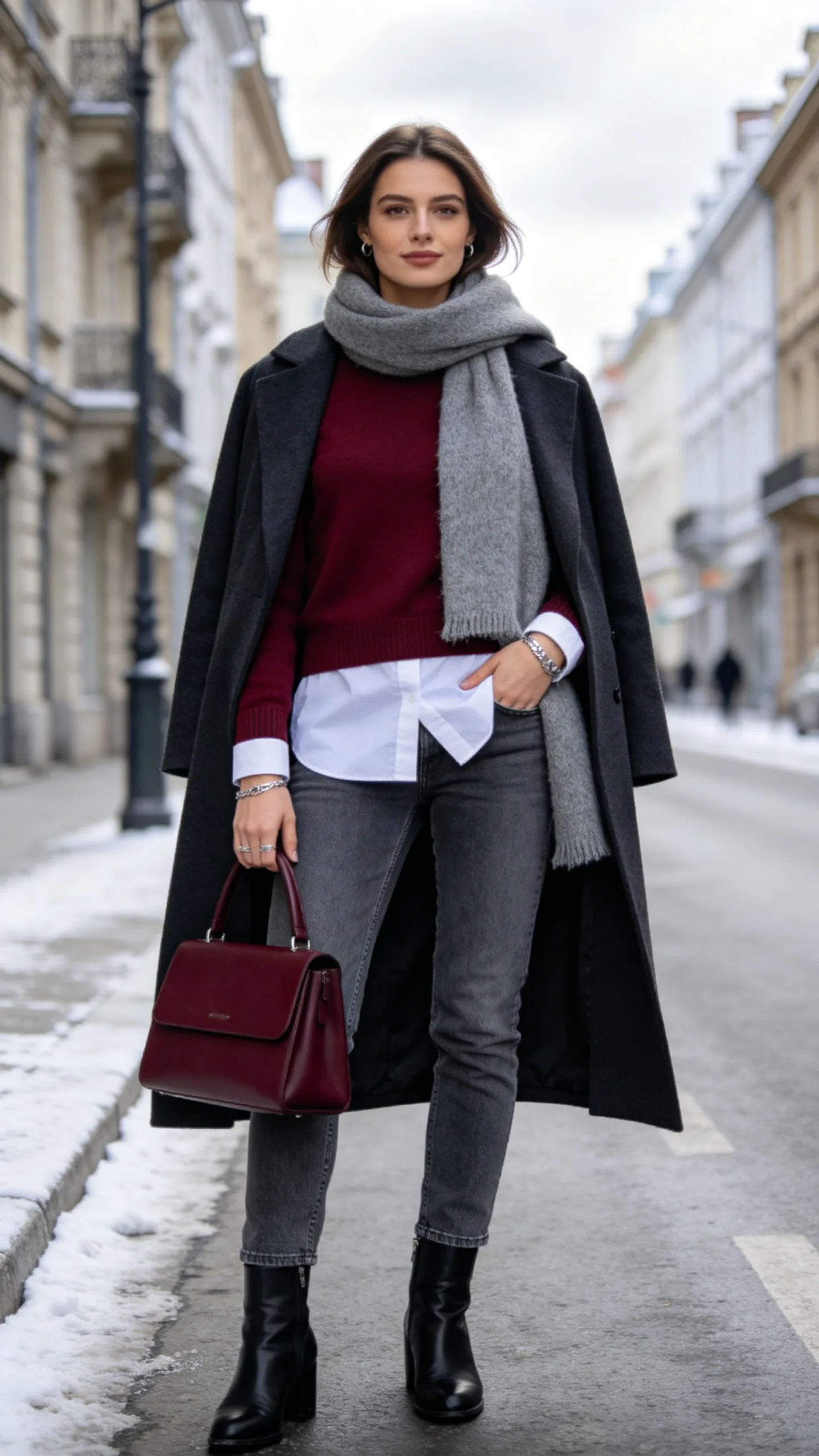 11. Gray Jeans With a Burgundy Sweater