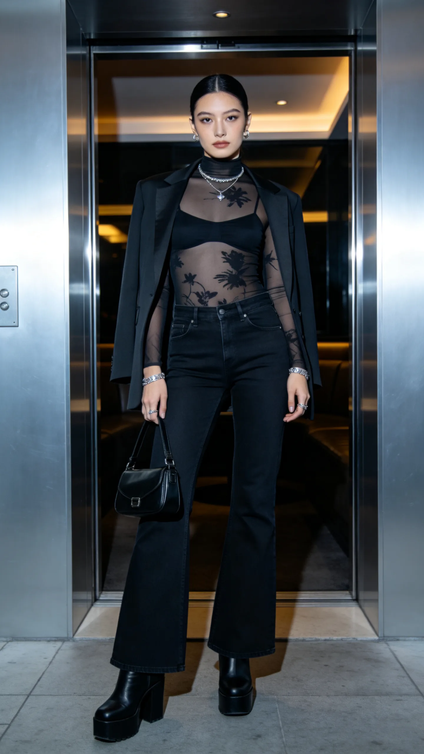 11. Sheer Mesh Top and Platform Boots