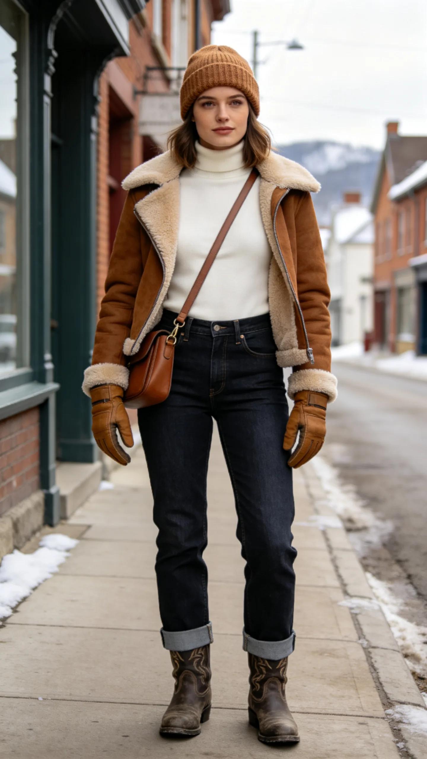 12. Bootcut Jeans With a Shearling Jacket