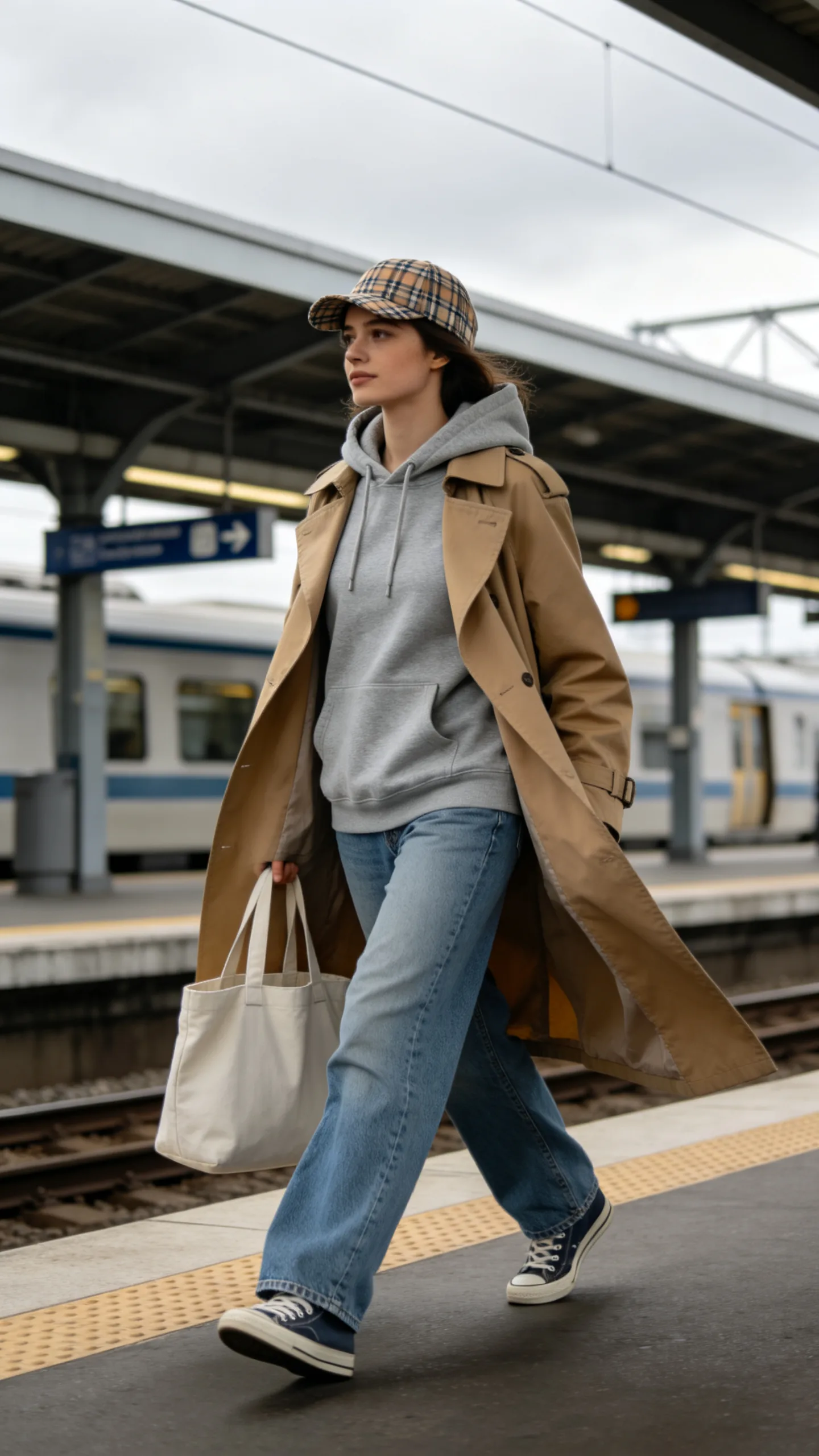 12. Hoodie Under a Trench Coat With Loose Jeans