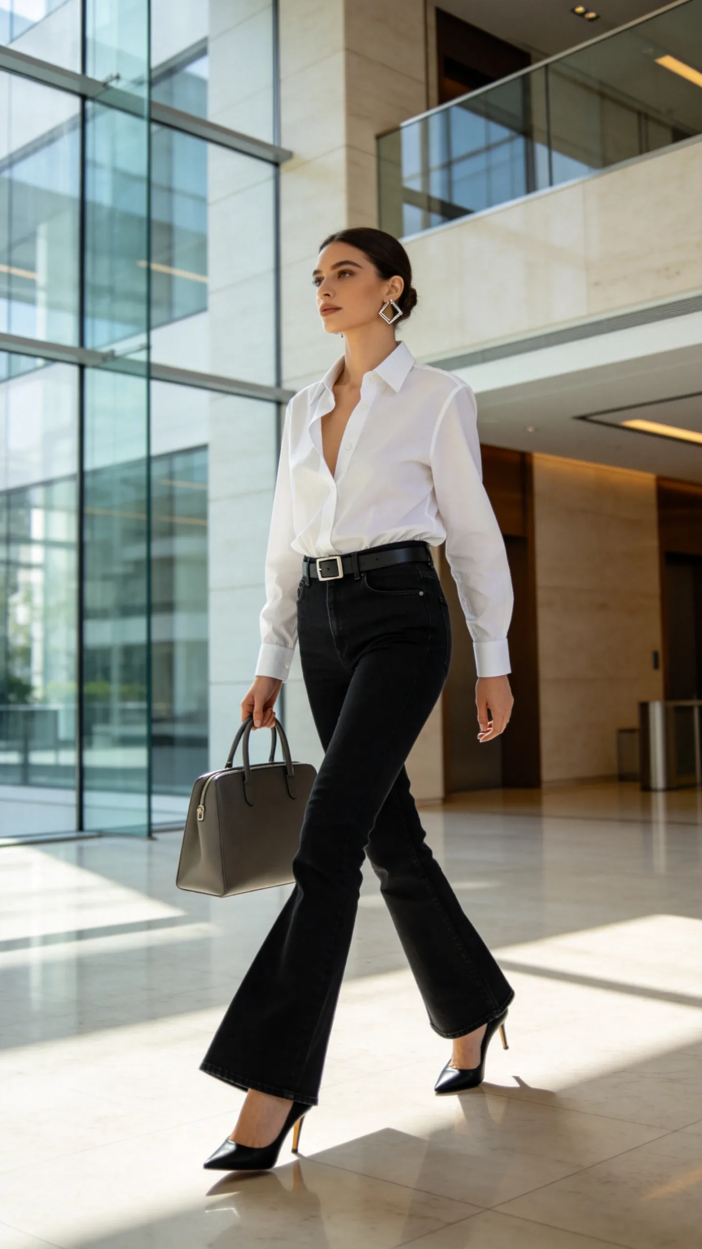 12. White Button-Down and Slingback Heels