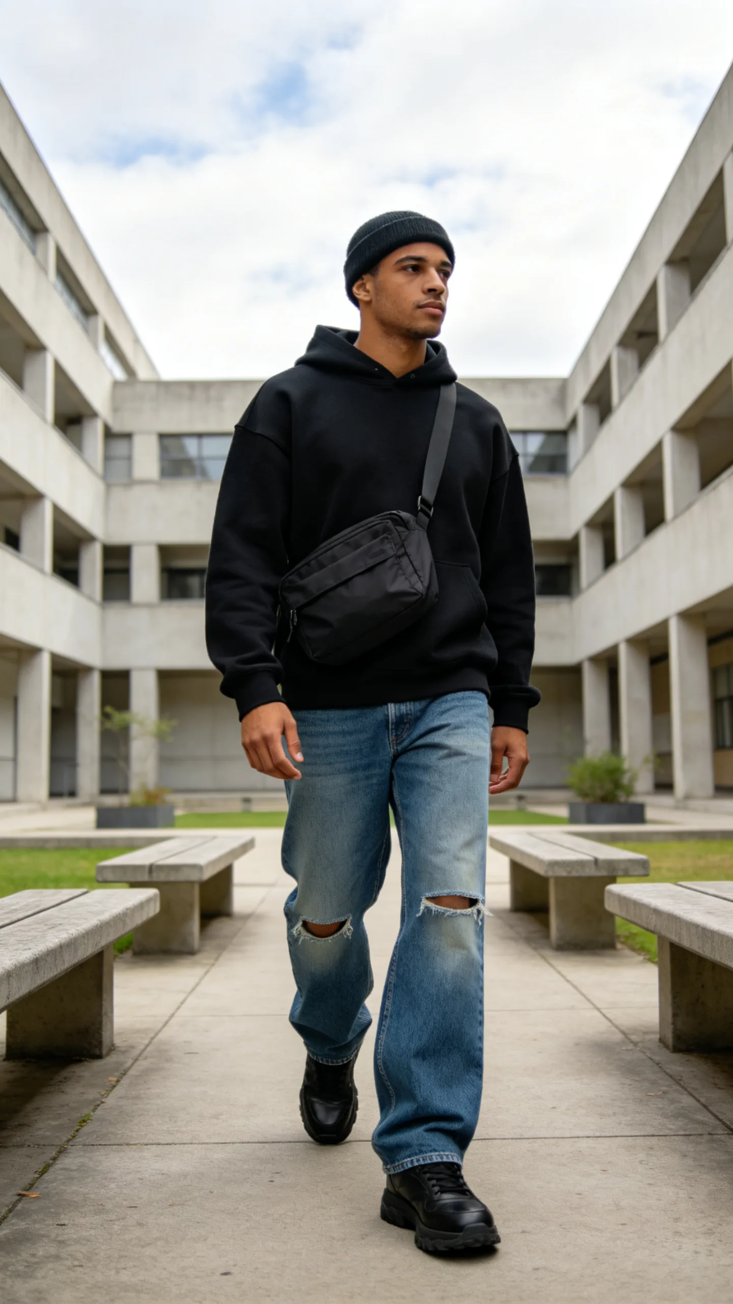 13. Distressed Bootcut Jeans With a Minimal Hoodie