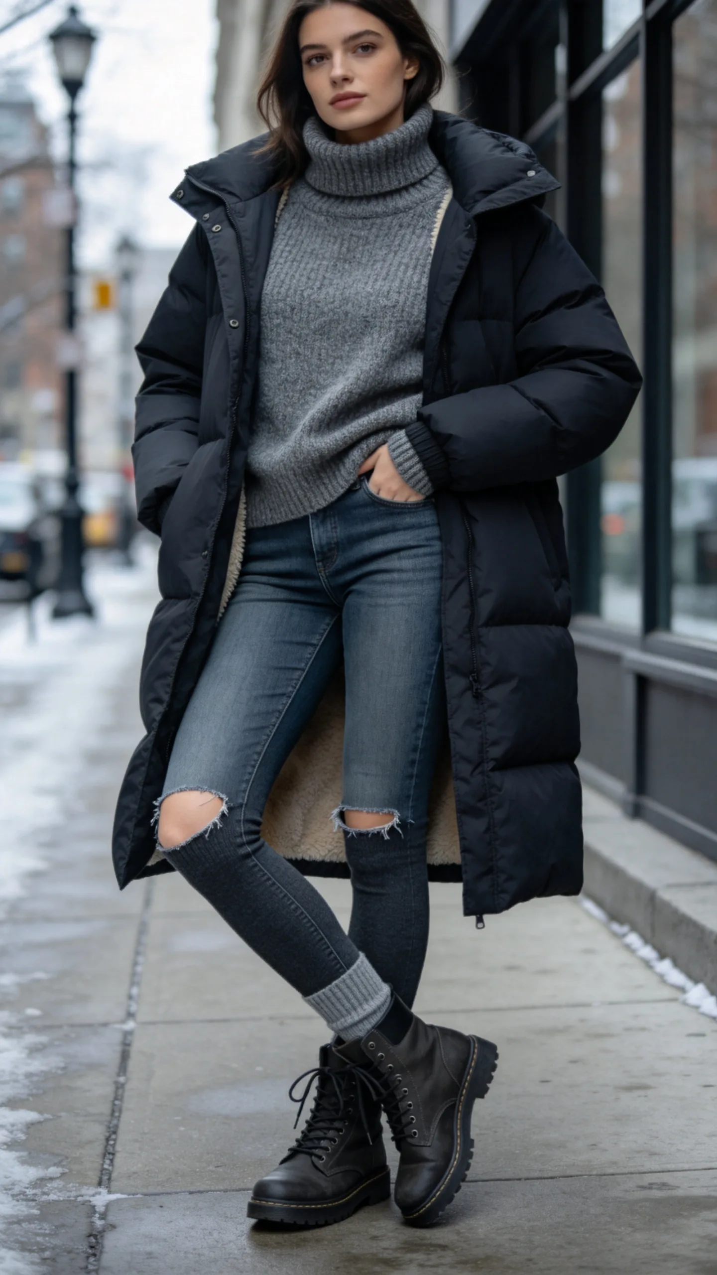13. Distressed Jeans With Fleece-Lined Tights