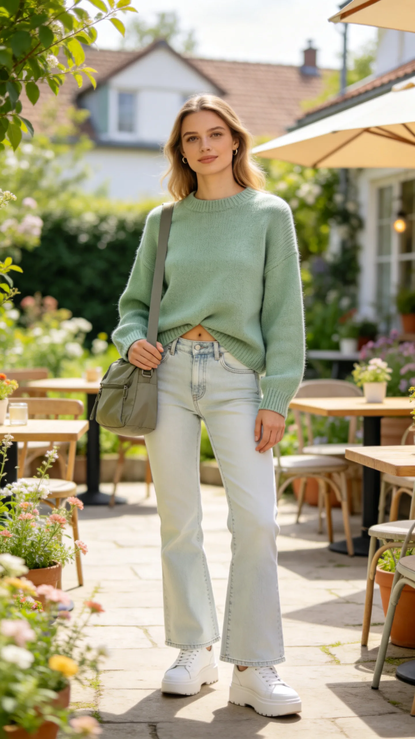 13. Light Bootcut Jeans With an Oversized Sweater and Platform Sneakers