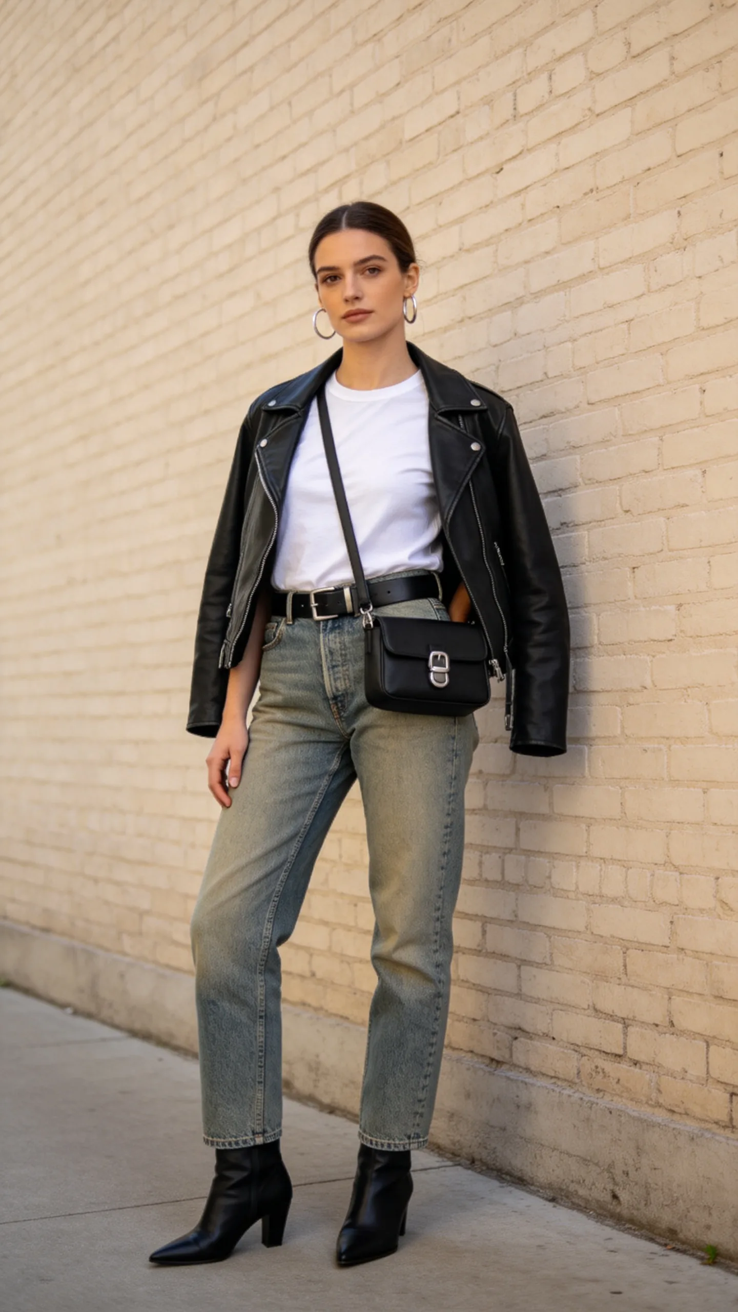 13. Vintage-Wash Jeans With a Leather Jacket