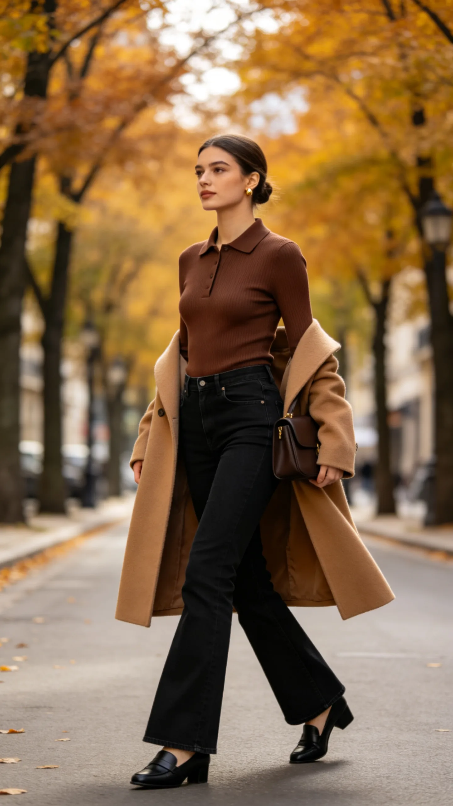 14. Long-Sleeve Polo Knit and Heeled Loafers
