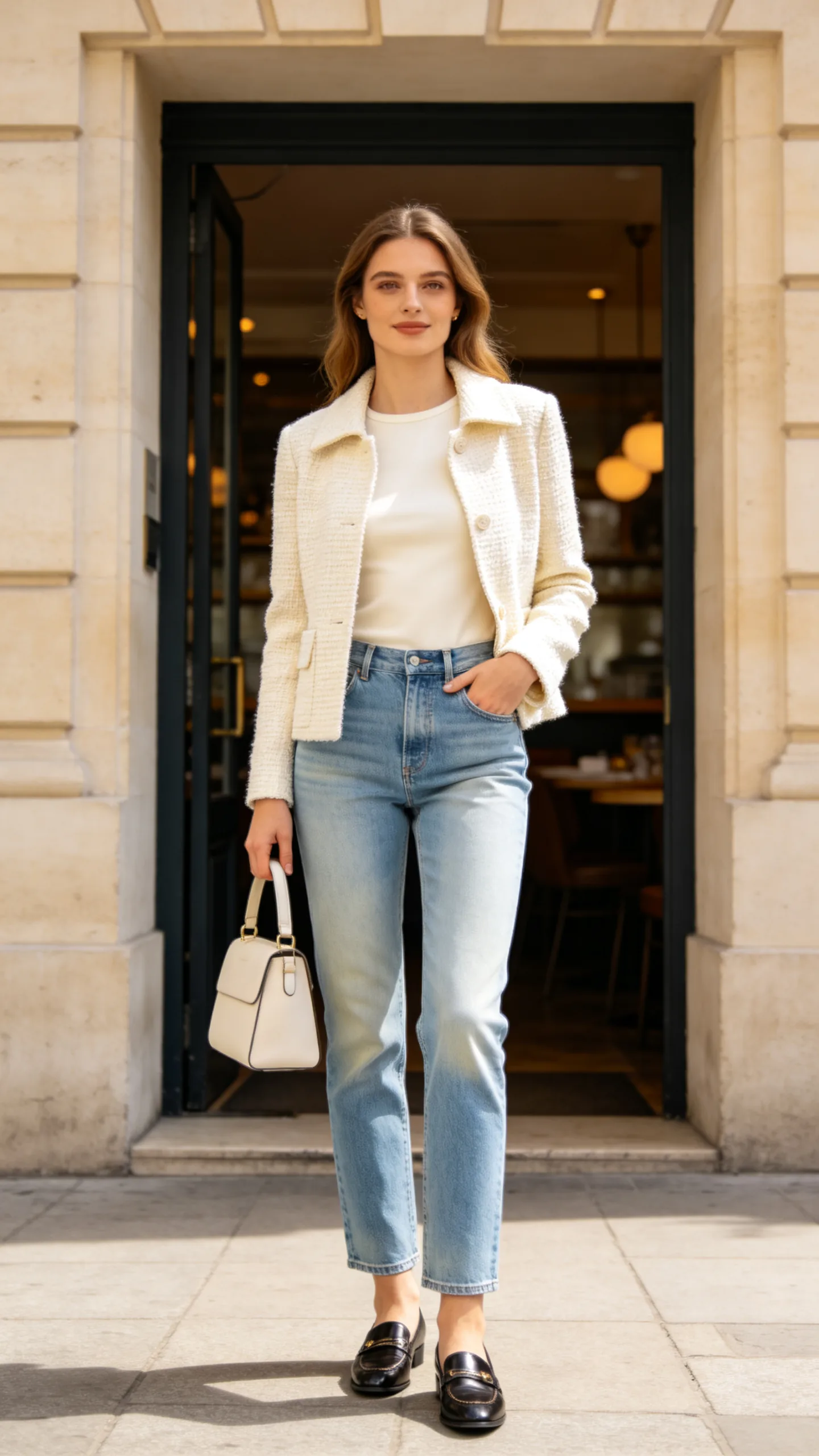 14. Straight Jeans With a Tweed Jacket