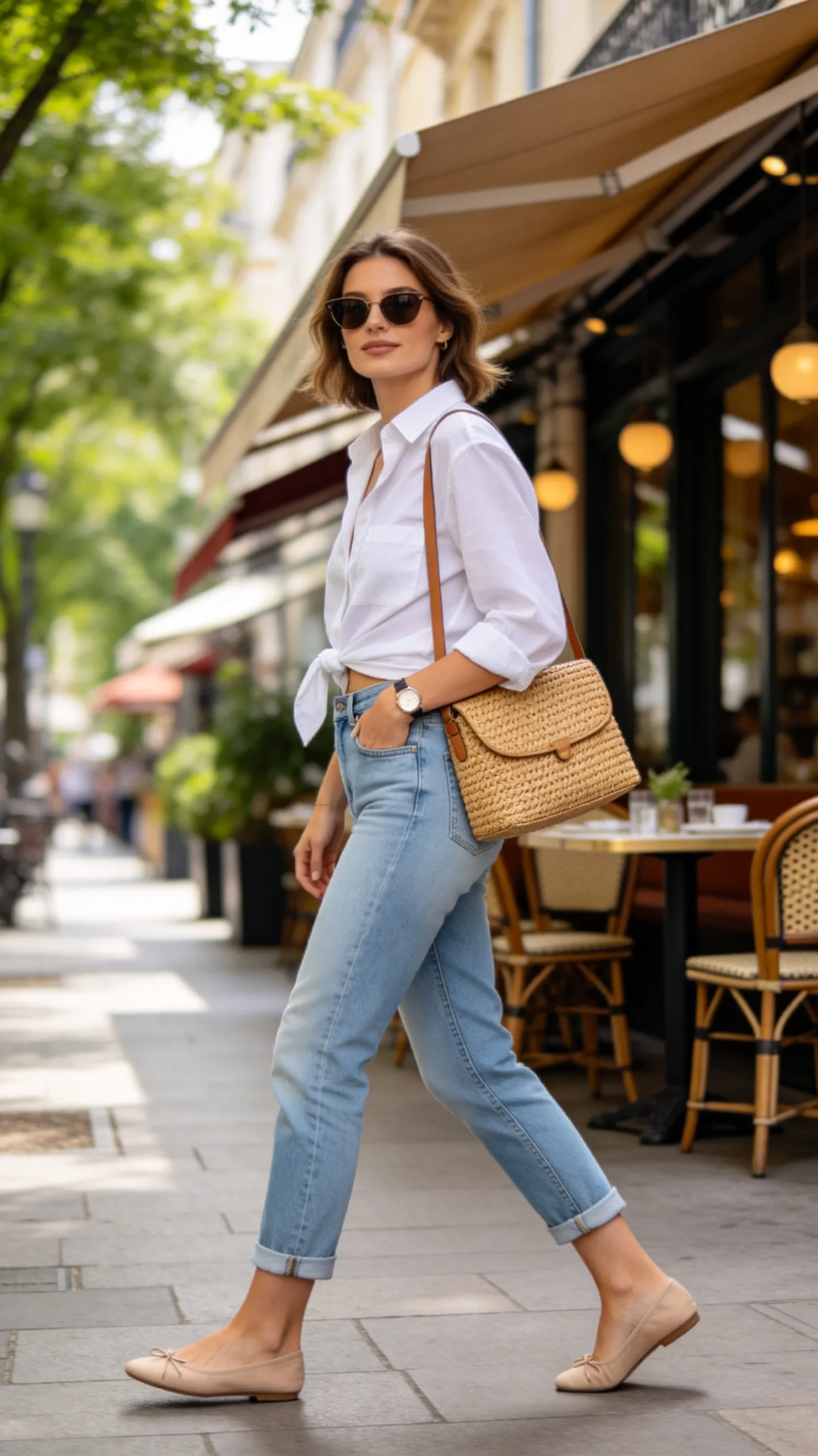 15. Cropped Jeans With a Poplin Shirt and Ballet Flats
