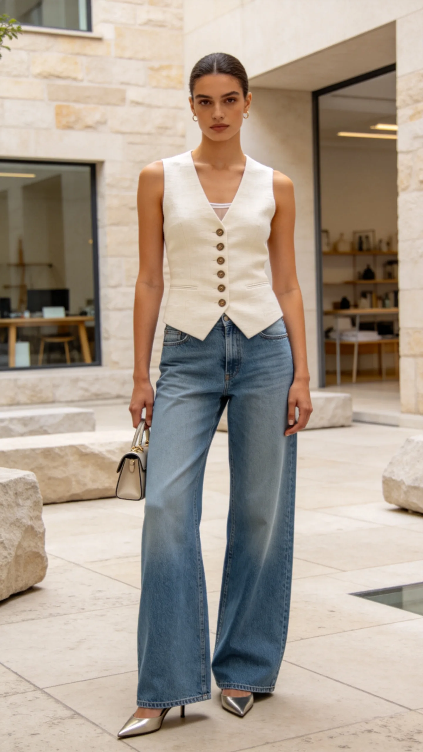 16. Loose Jeans With a Waistcoat Top