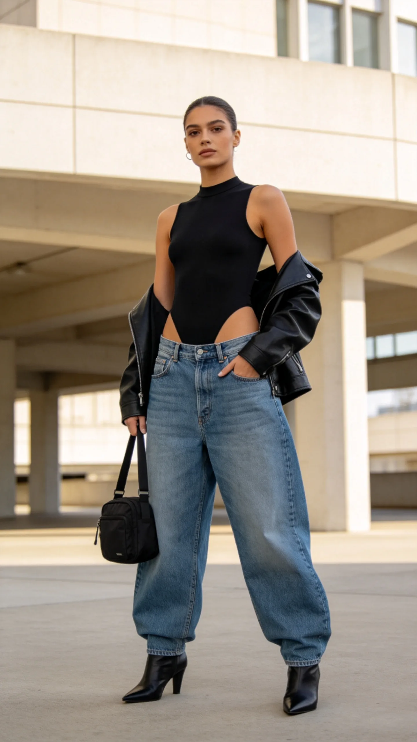 17. Bodysuit With Baggy Low-Rise Jeans