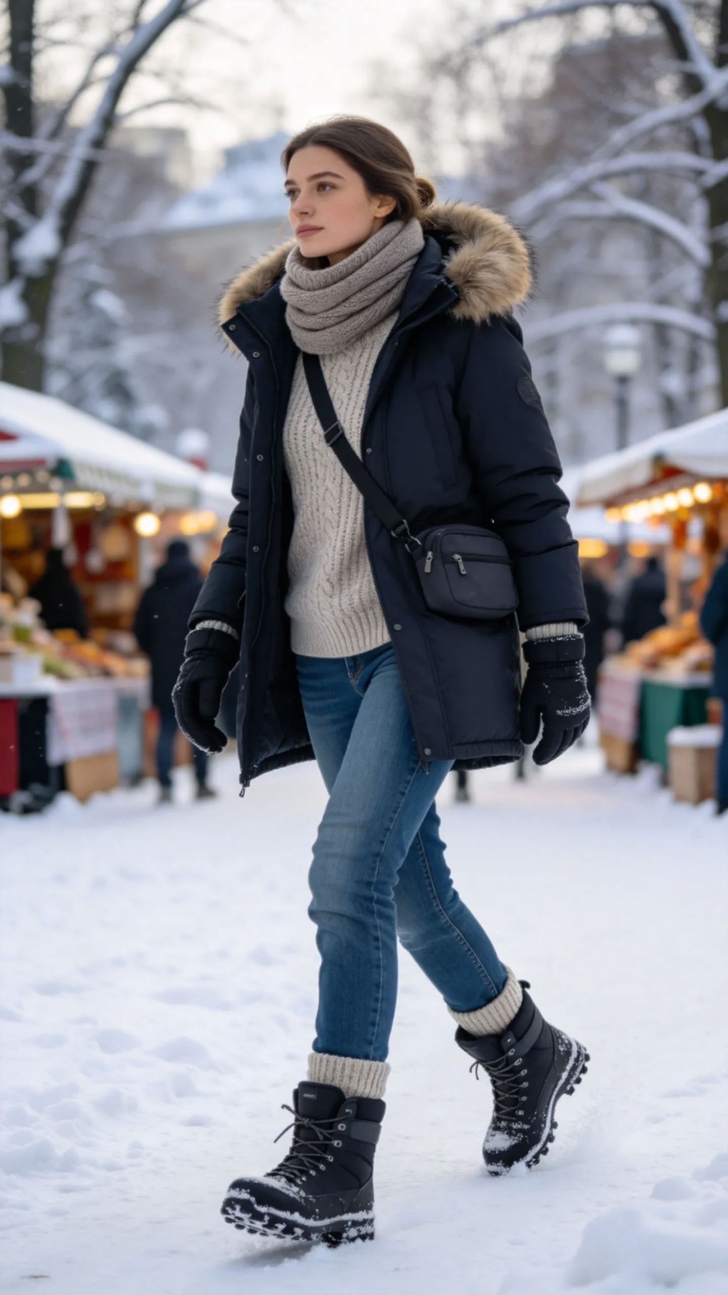 18. Fleece-Lined Jeans With a Parka and Snow Boots