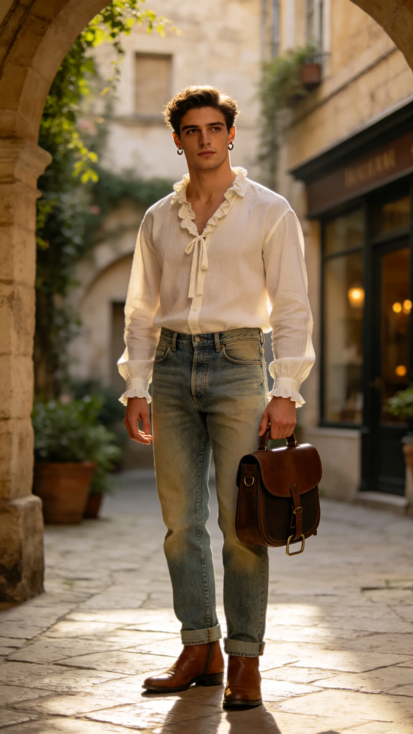 18. Ruffled Blouse With Vintage-Wash Jeans