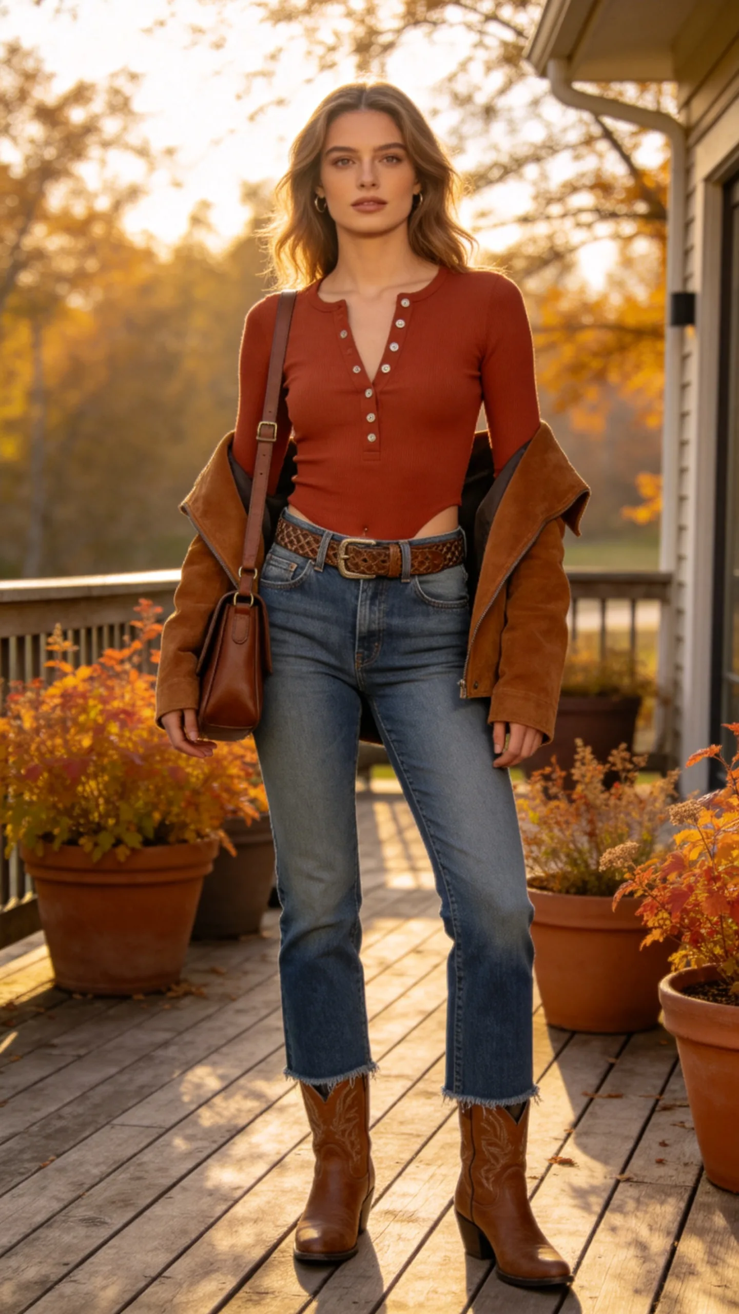 19. Long-Sleeve Henley With Bootcut Jeans