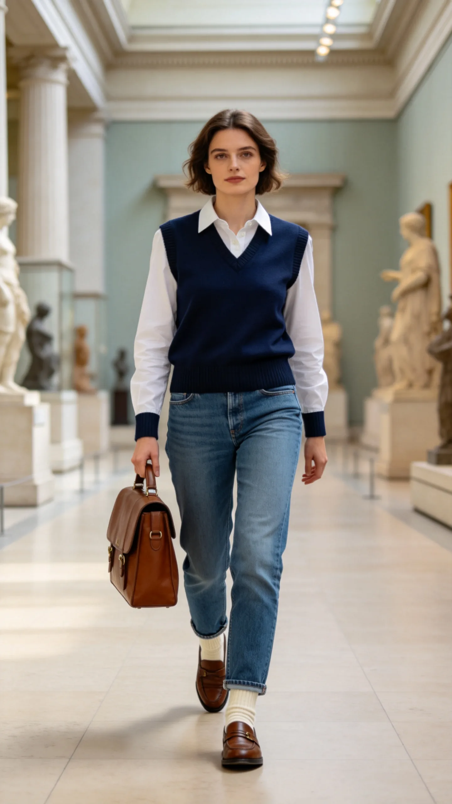 19. Straight Jeans With a Sweater Vest and Shirt